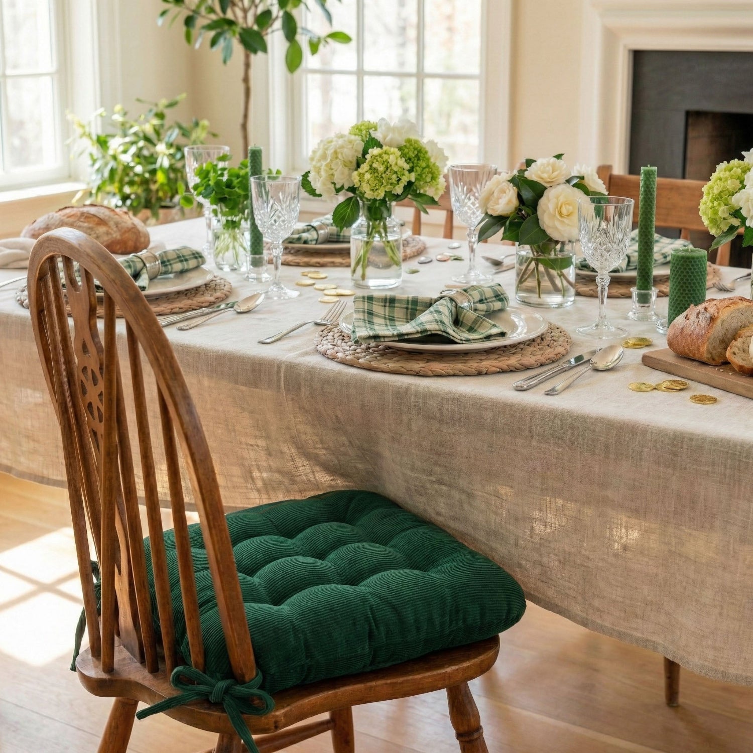 green corduroy dining room chair cushions