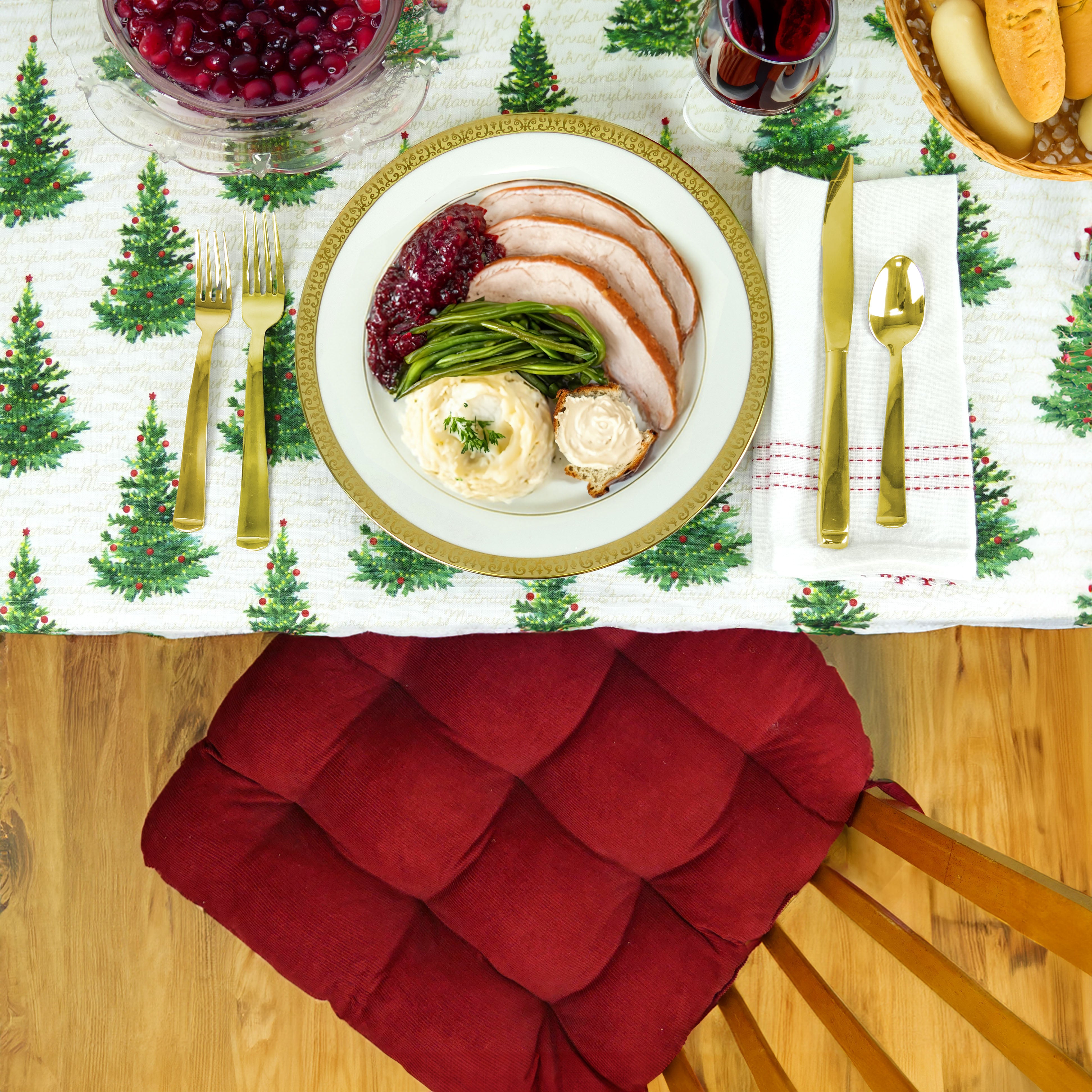 Corduroy Garnet Red Dining Chair Pad - Never Flatten Chair Cushion