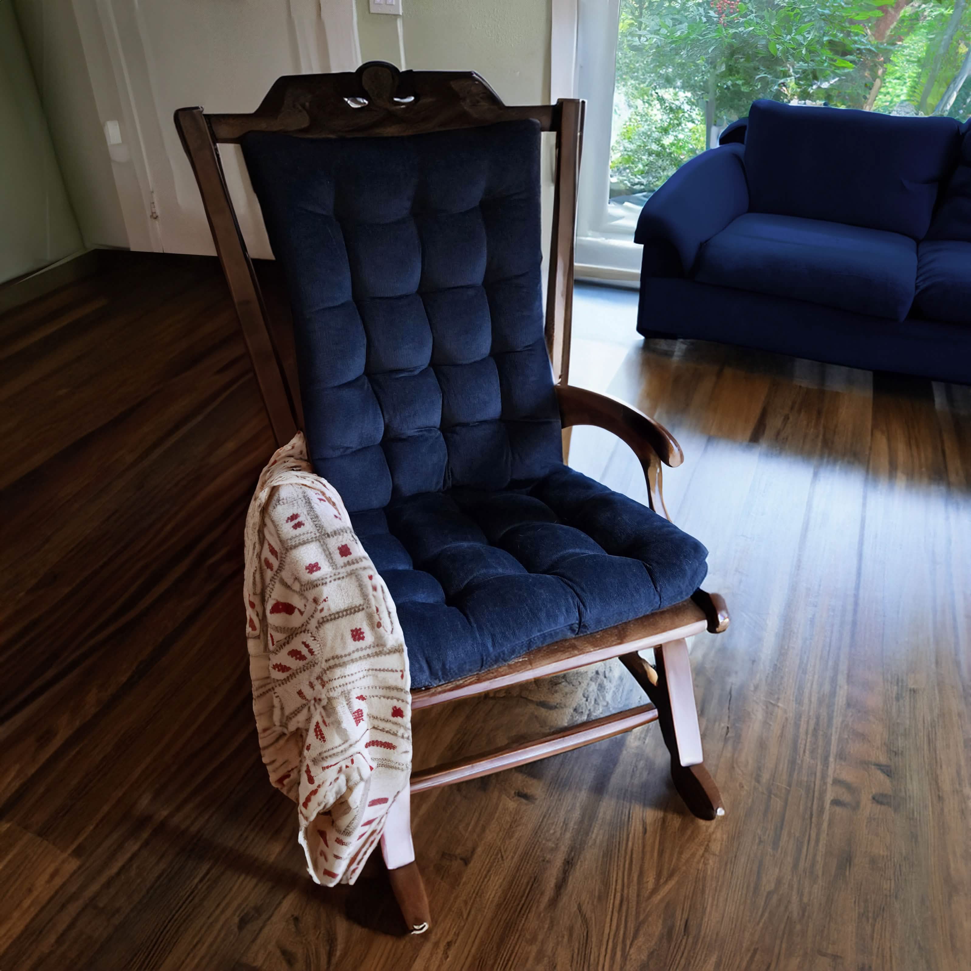 Corduroy Navy Blue Rocking Chair Pads - Never Flatten Rocker Chair Cushion Taupe