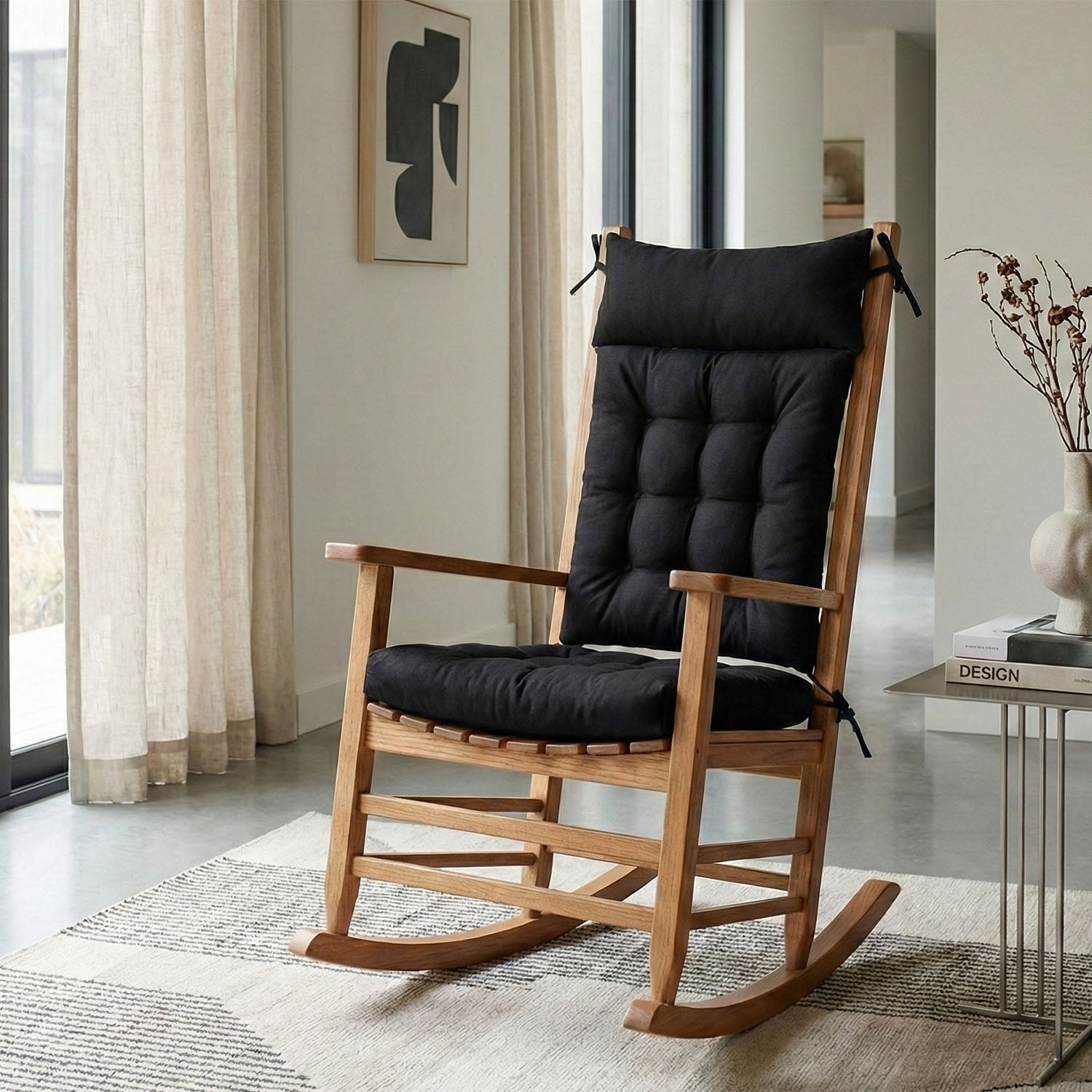 Cotton Duck Black Rocking Chair Cushions - Latex Foam Fill