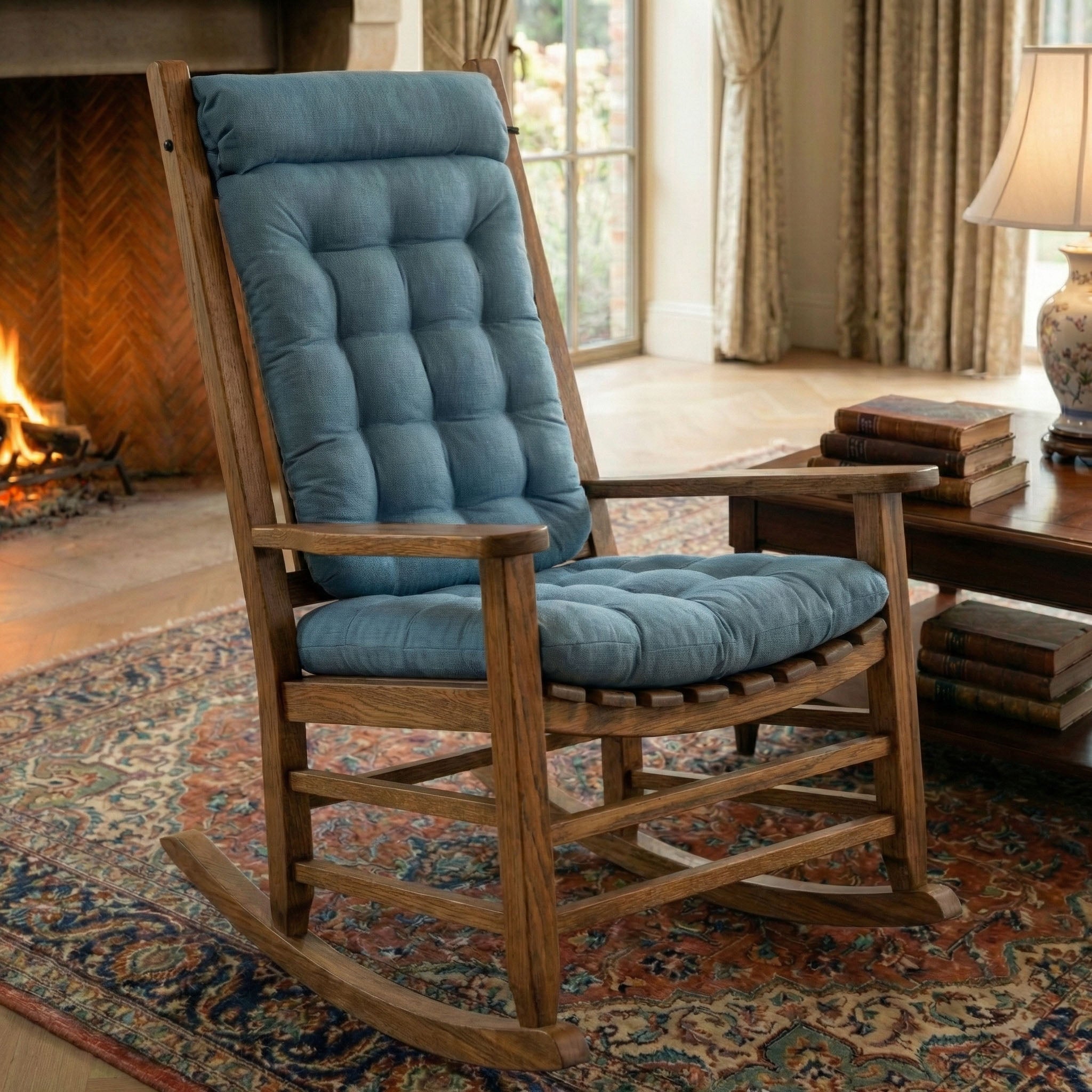 Cotton Duck Bluebell Rocking Chair Cushions - Never Flatten Tufted Rocker Chair Cushion Set