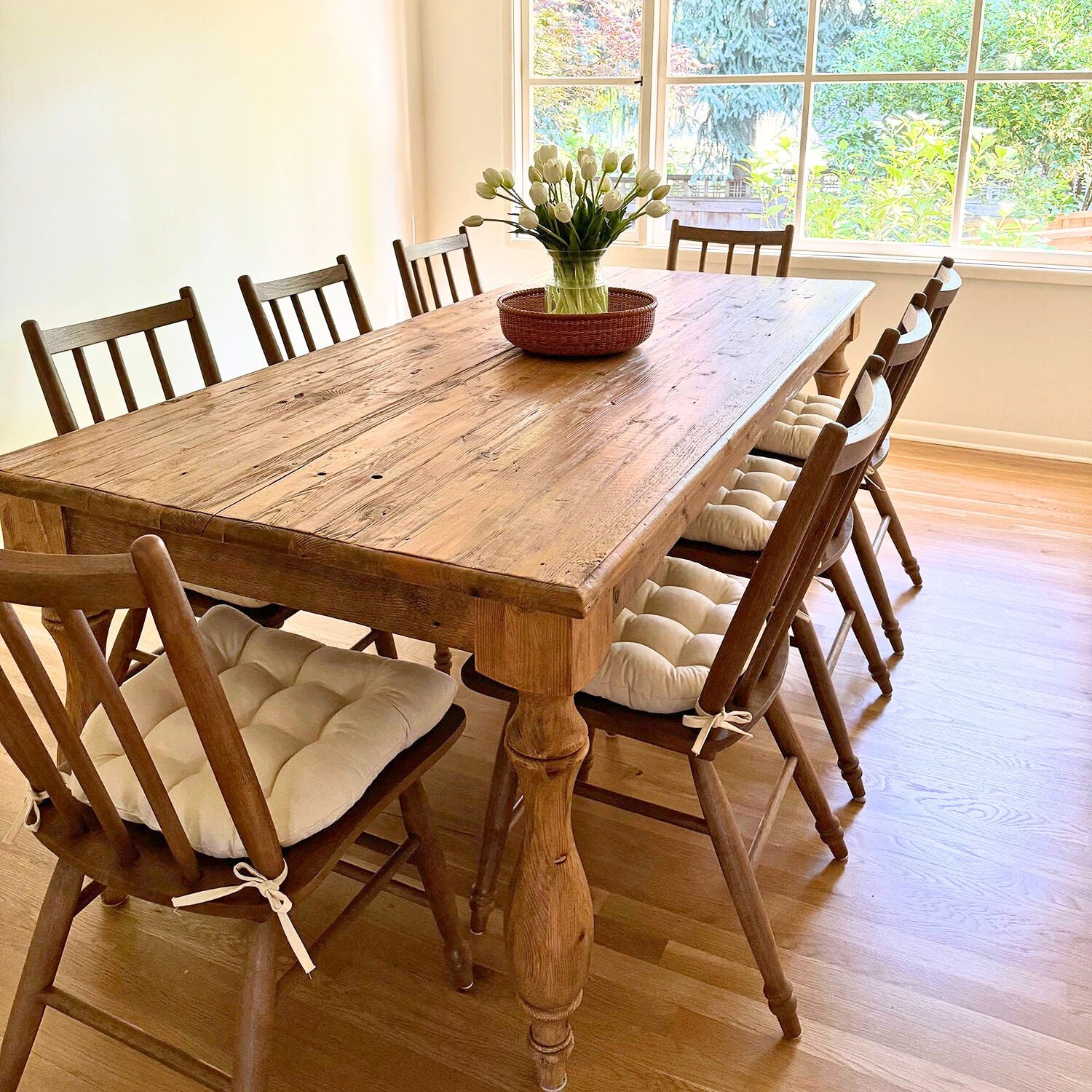 natural cotton canvas dining chair pads on traditional dining room chairs