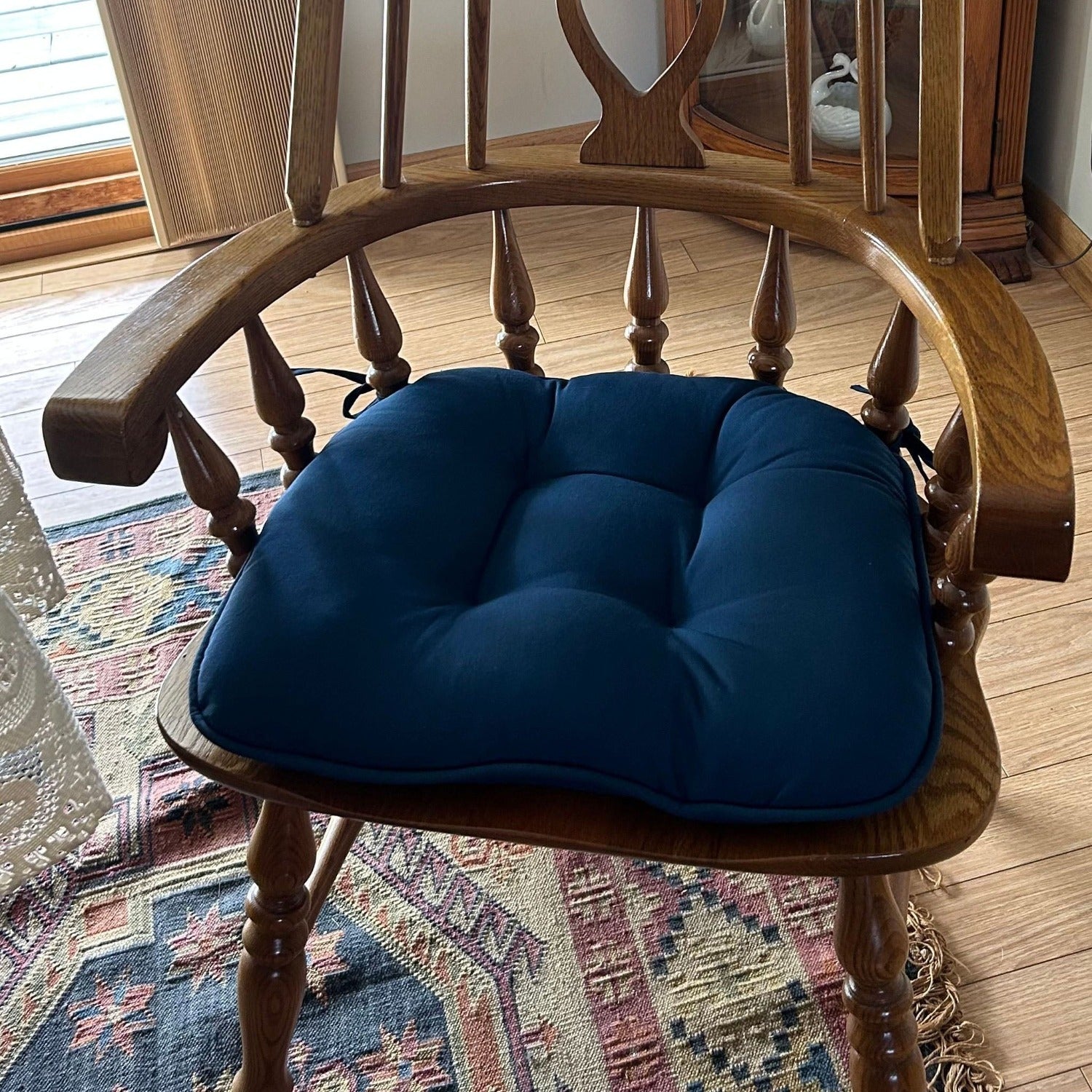 navy blue chair cushion for captains chair with welt trim piping