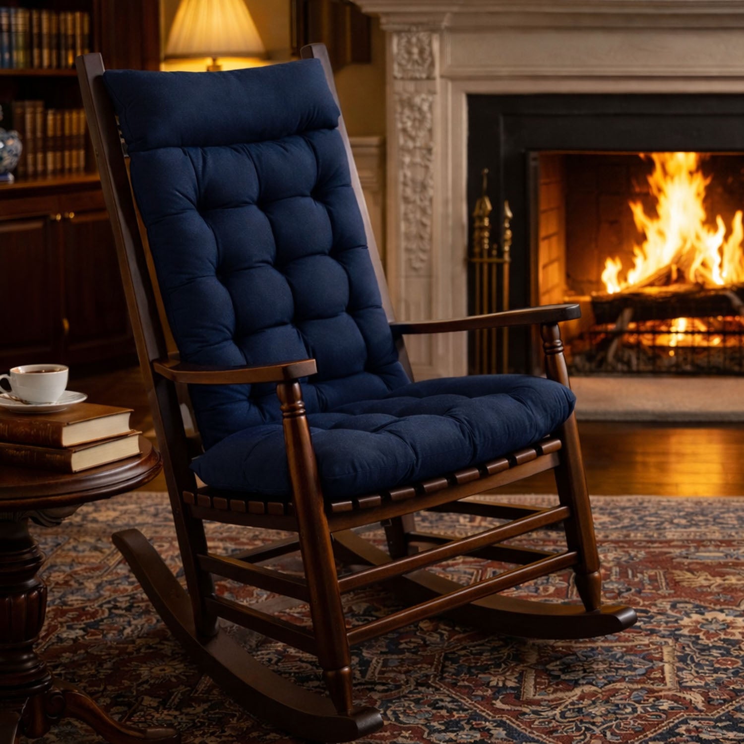 Cotton Duck Navy Blue Rocking Chair Cushions - Latex Foam Fill