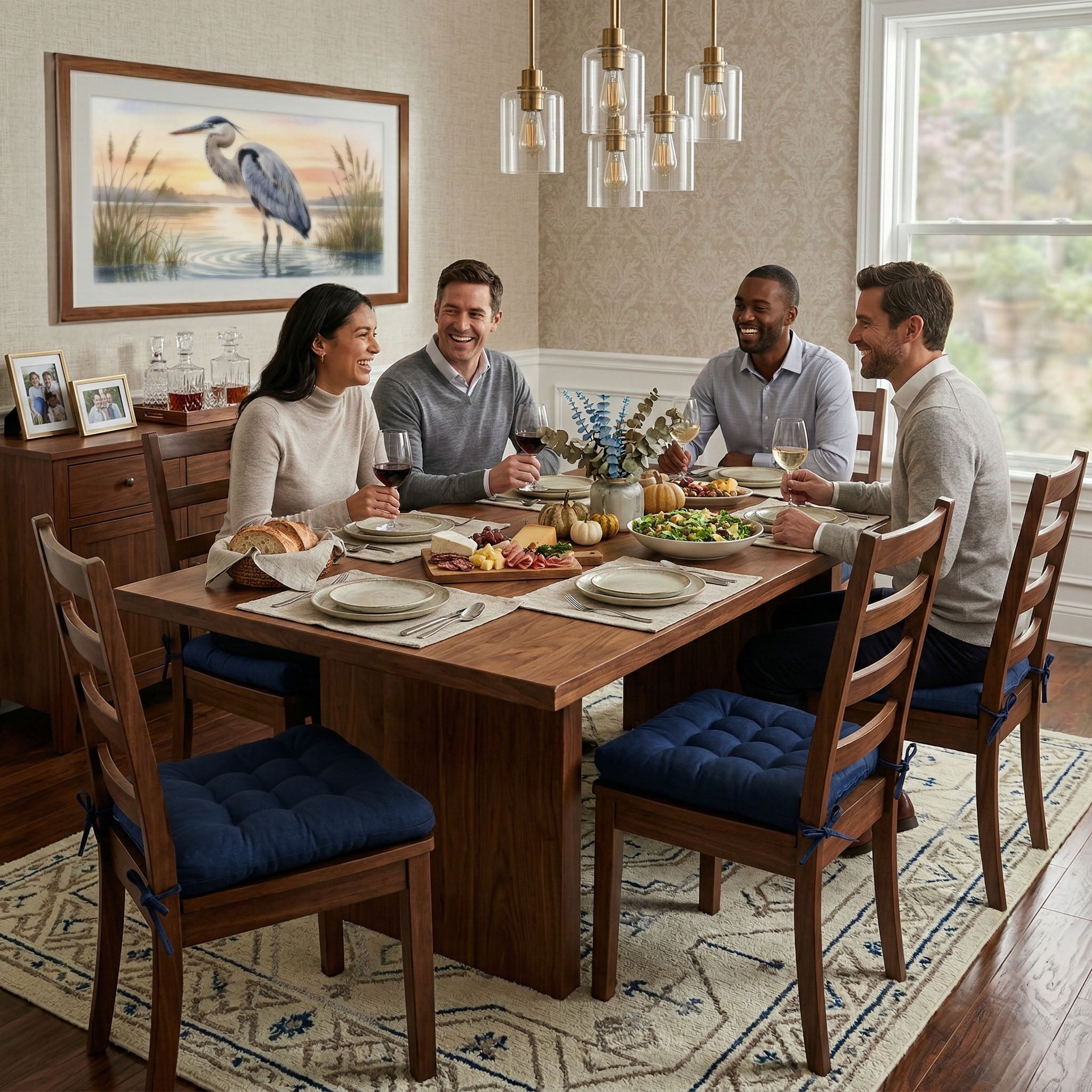 Cotton Duck Navy Blue Solid Color Dining Chair Pads  - Made in USA - 100% Cotton - Machine Washable