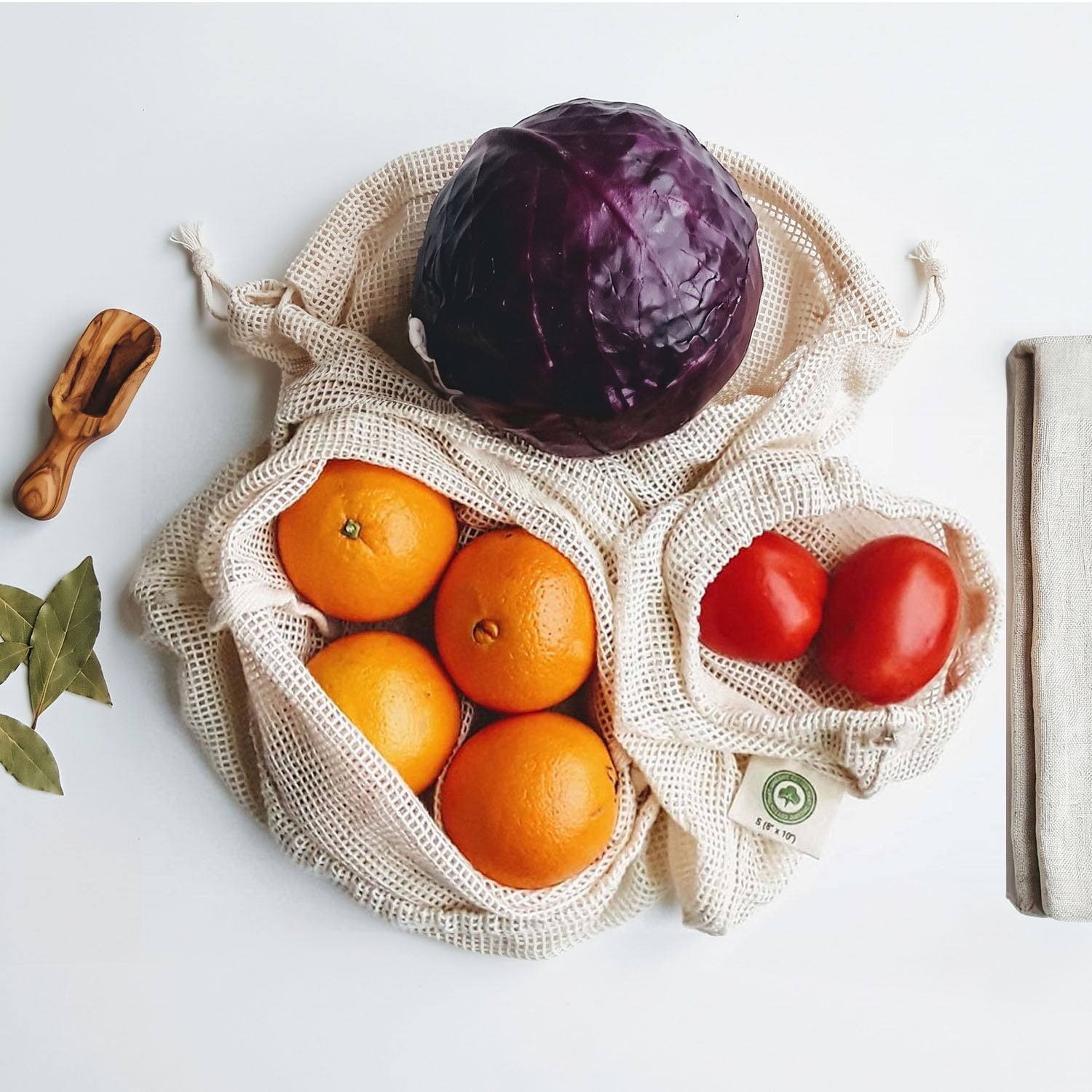 Mesh Produce Bags - Organic Cotton - 6 Bag Set