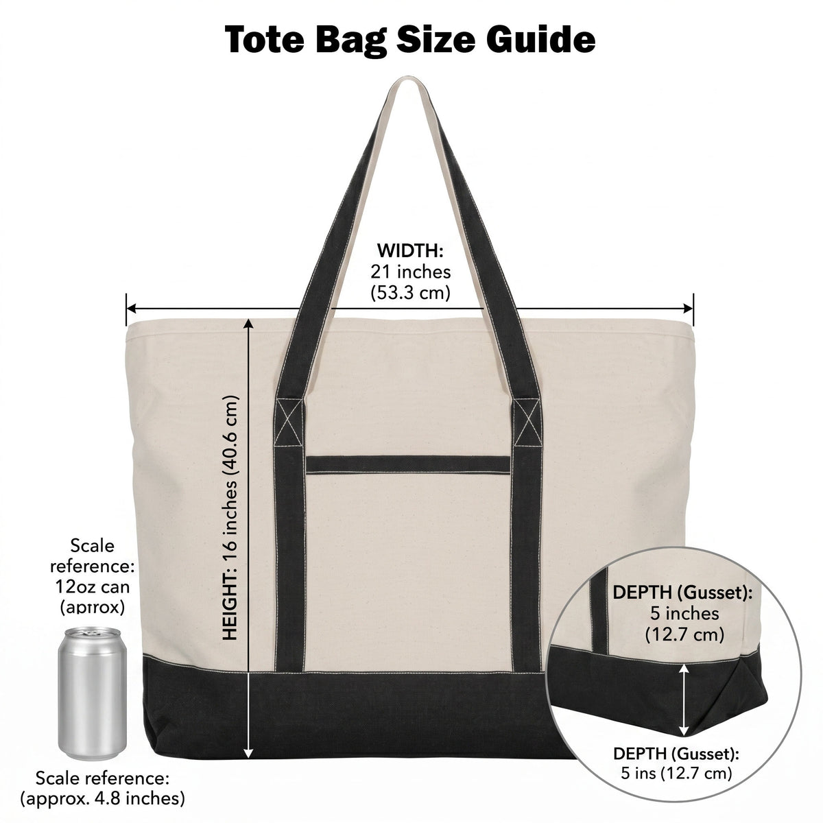 Extra Large Canvas Tote - 100% Organic Cotton, Zipper Close