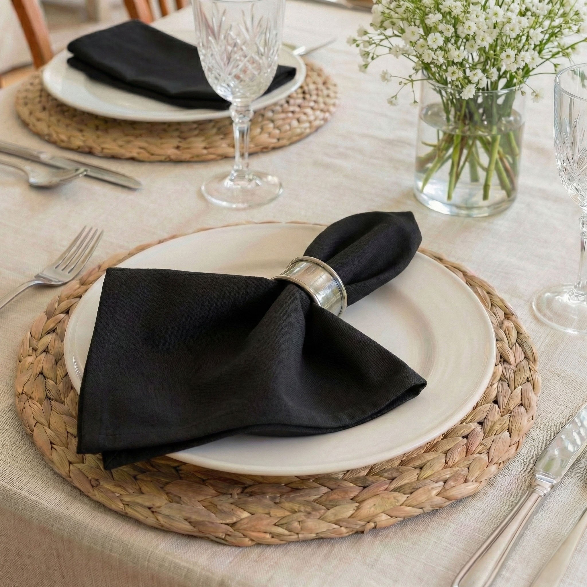 Cotton Duck Black Cloth Napkins Set of 4 or Set of 8