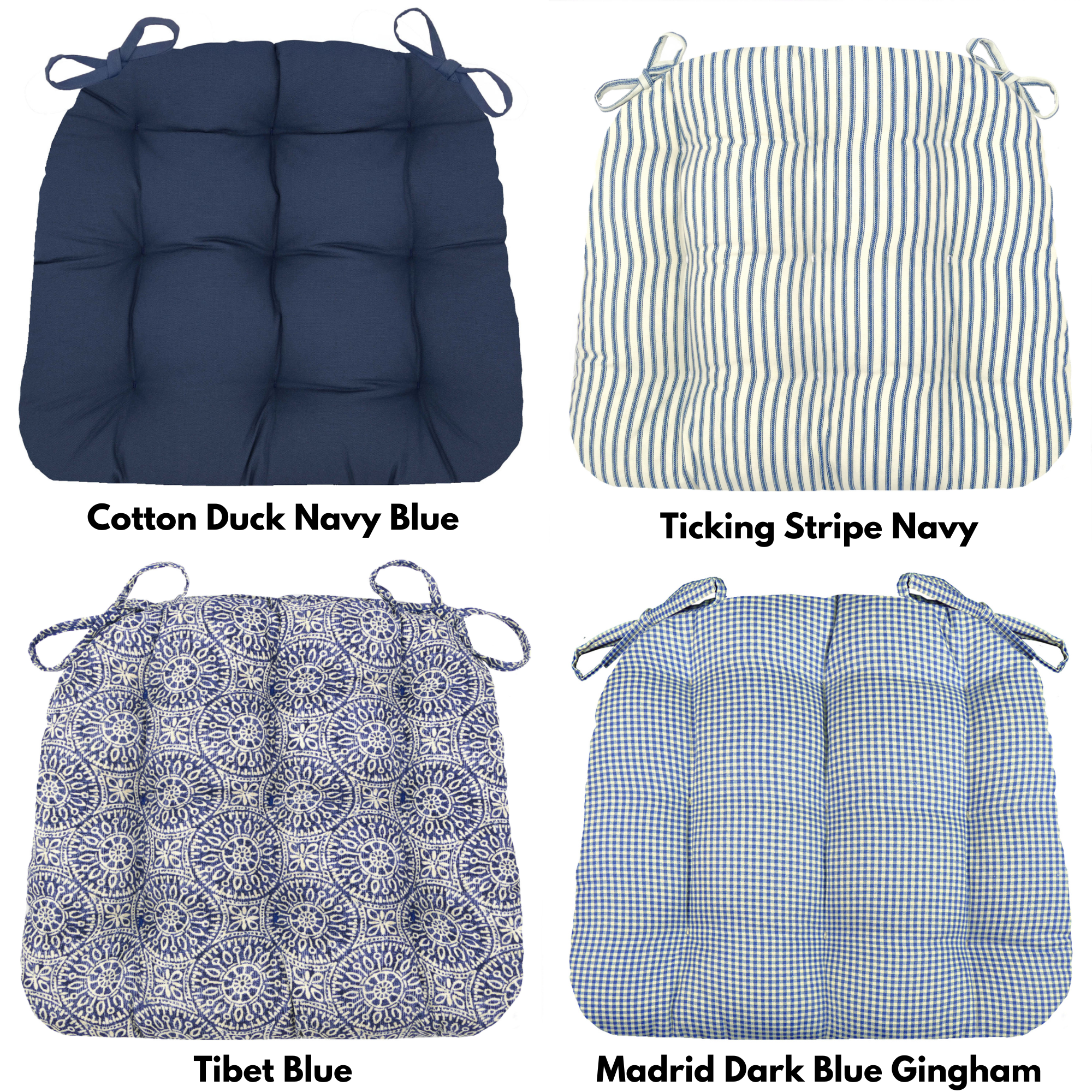 Dining Chair Cushion with Ties - 100% Cotton, U Shaped Seat Cushion, Machine Washable Chair Pads, Made in USA - Americana Kitchen Chair Cushions