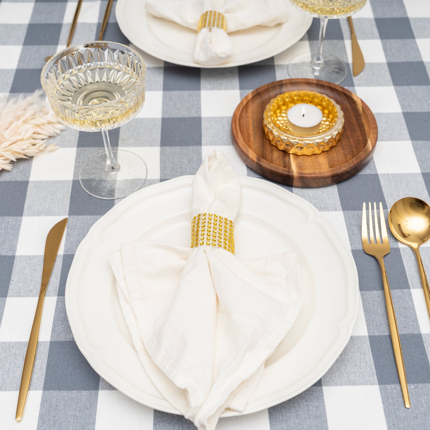 Checkered Plaid Tablecloth - Grey - 100% Cotton, Machine Washable