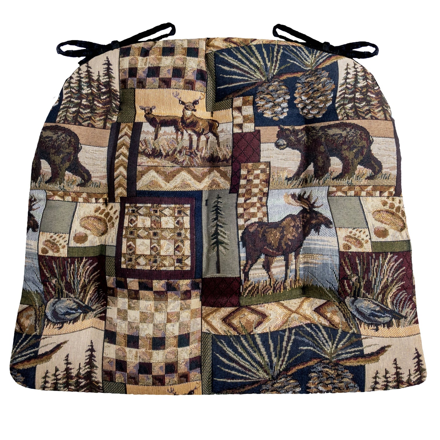 rustic lodge dining chair cushion with moose bear deer pinecones log cabin ducks pinetrees