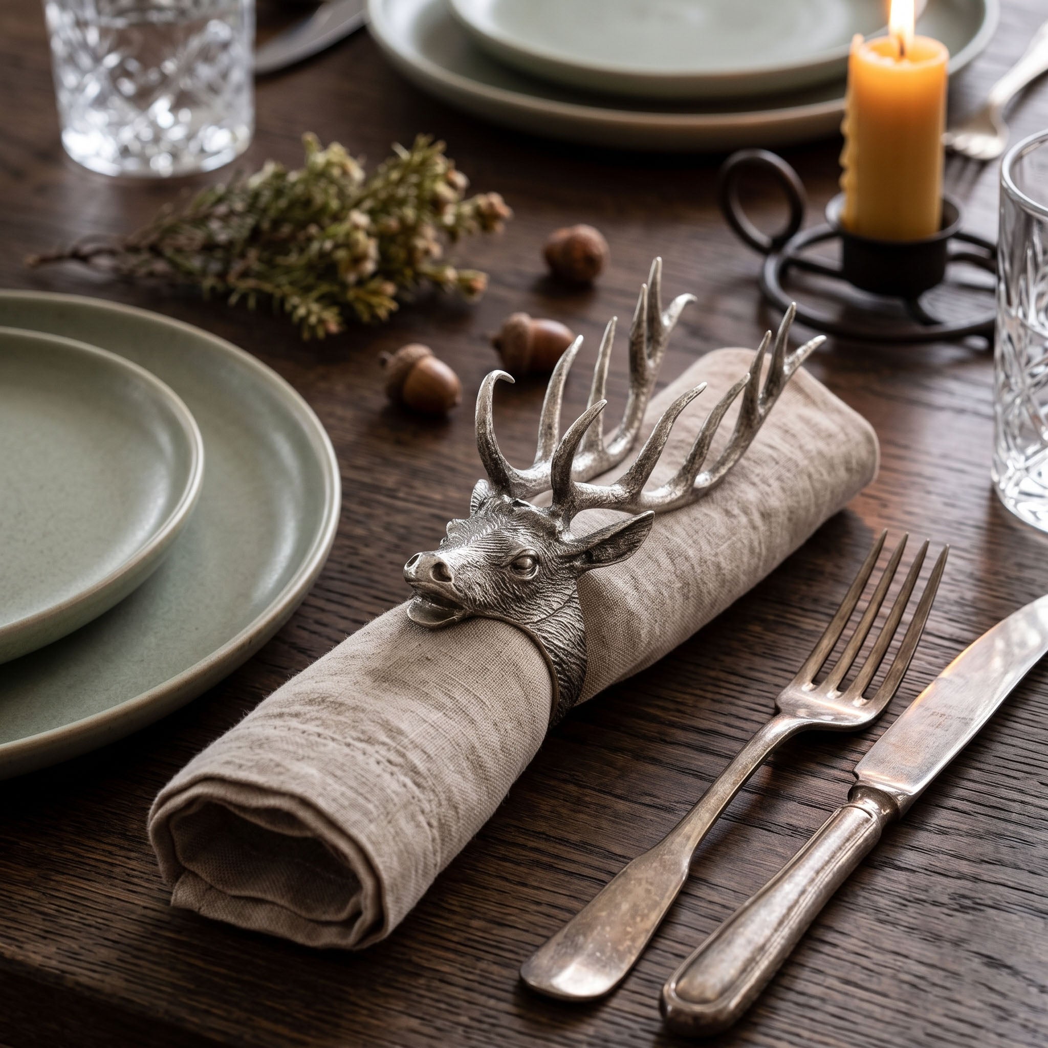 Elk Head Napkin Ring - Pewter Rustic Lodge Decor