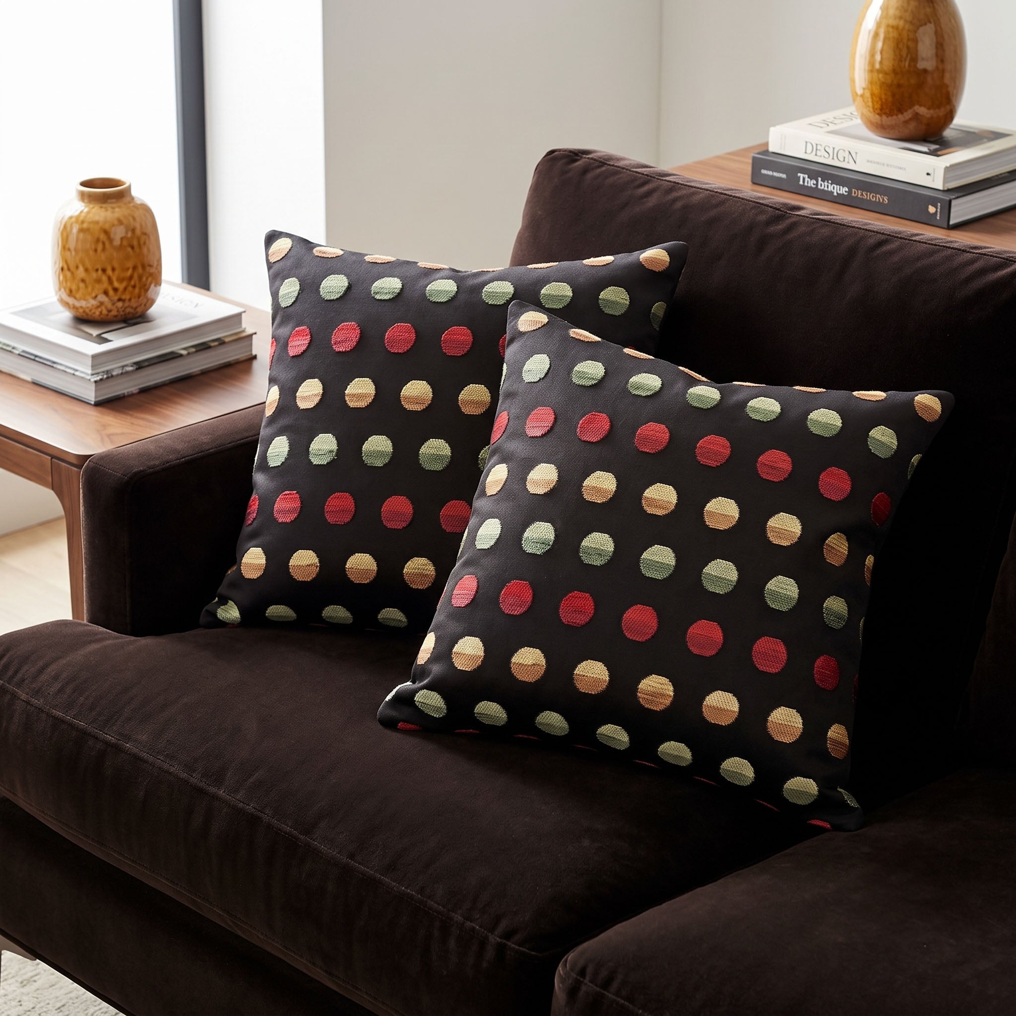 Sweet Spot Espresso Throw Pillow - 17" Polka Dot Chenille Toss Pillow