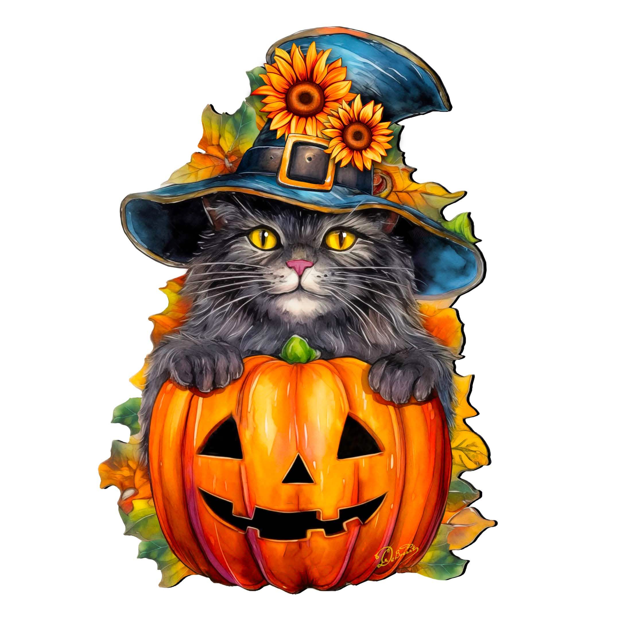 Black Cat Pumpkin Halloween Door Decor - Holiday Door Hanger