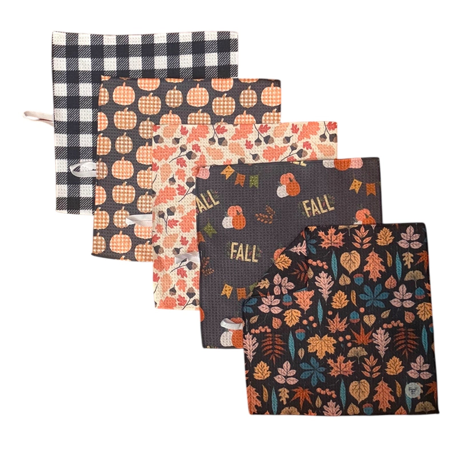 fall harvest pumpkins plaid leaves washcloth set for kitchen