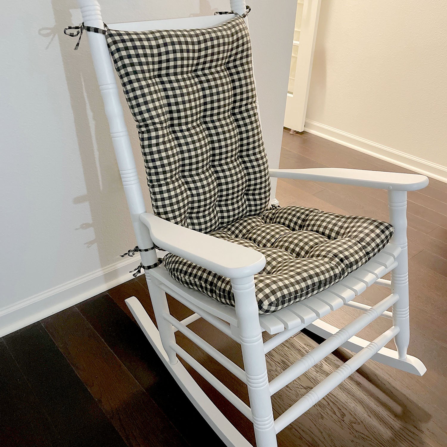 Farmhouse Check Black & White Checkered Rocking Chair Cushions - Latex Foam Fill Standard - See Size Guide