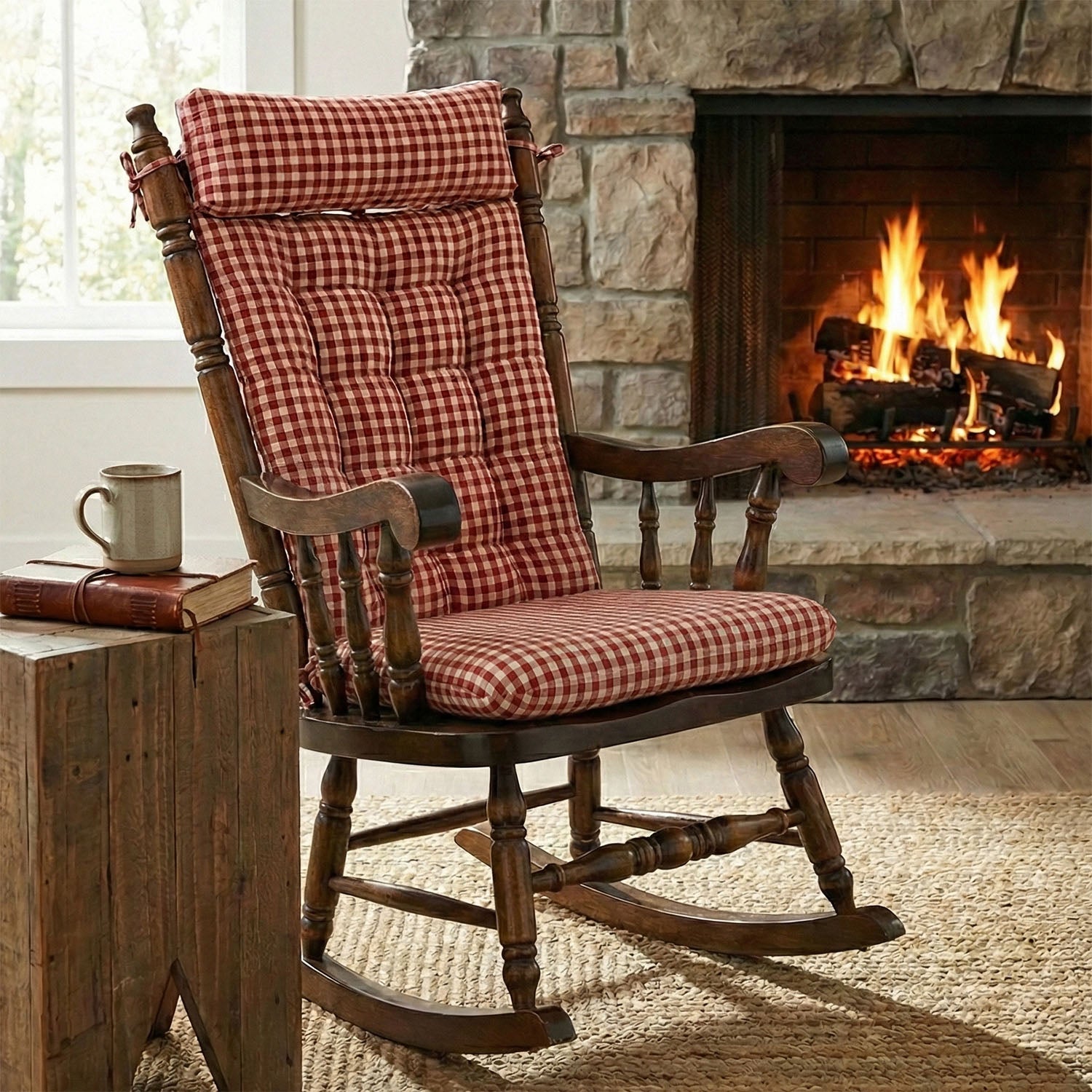 brunt ROCKING ROVER チョコチップ➕chair pillow Farmhouse Check Dark Red & Tan Rocker Back Extender Headrest Pillow