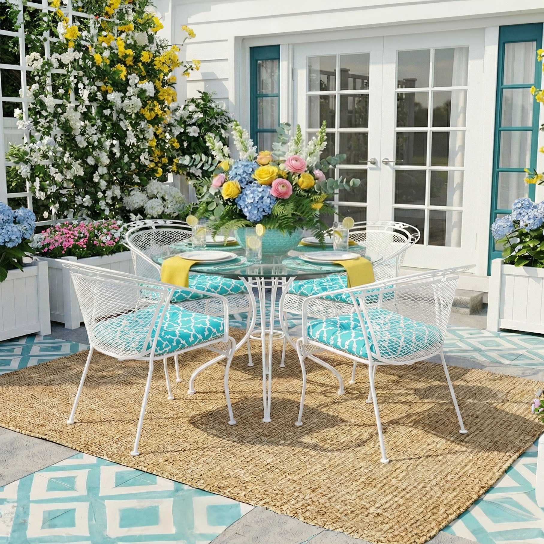 Fulton Ogee Aqua Indoor / Outdoor Dining Chair Pads & Patio Cushions