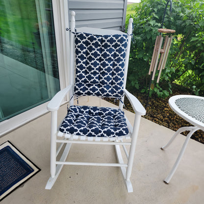 Fulton Ogee Navy Blue  Porch Rocker Cushions - Latex Foam Fill - Fade Resistant