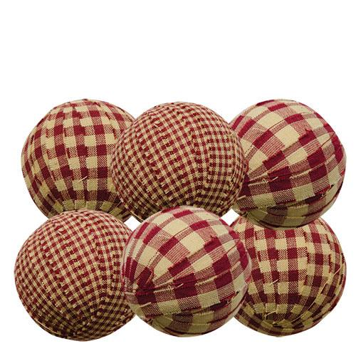 Burgundy Rag Balls Primitive Farmhouse Bowl Fillers - Red, Set of 6
