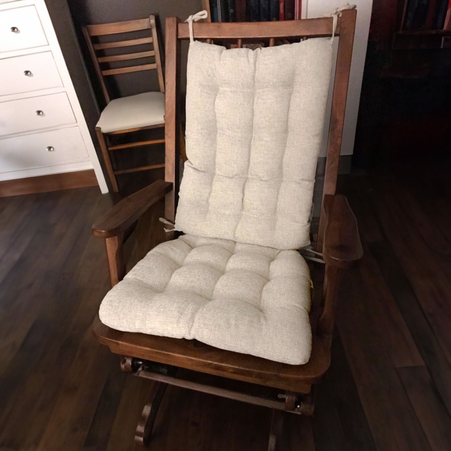 natural rocking chair cushions on a glider rocker