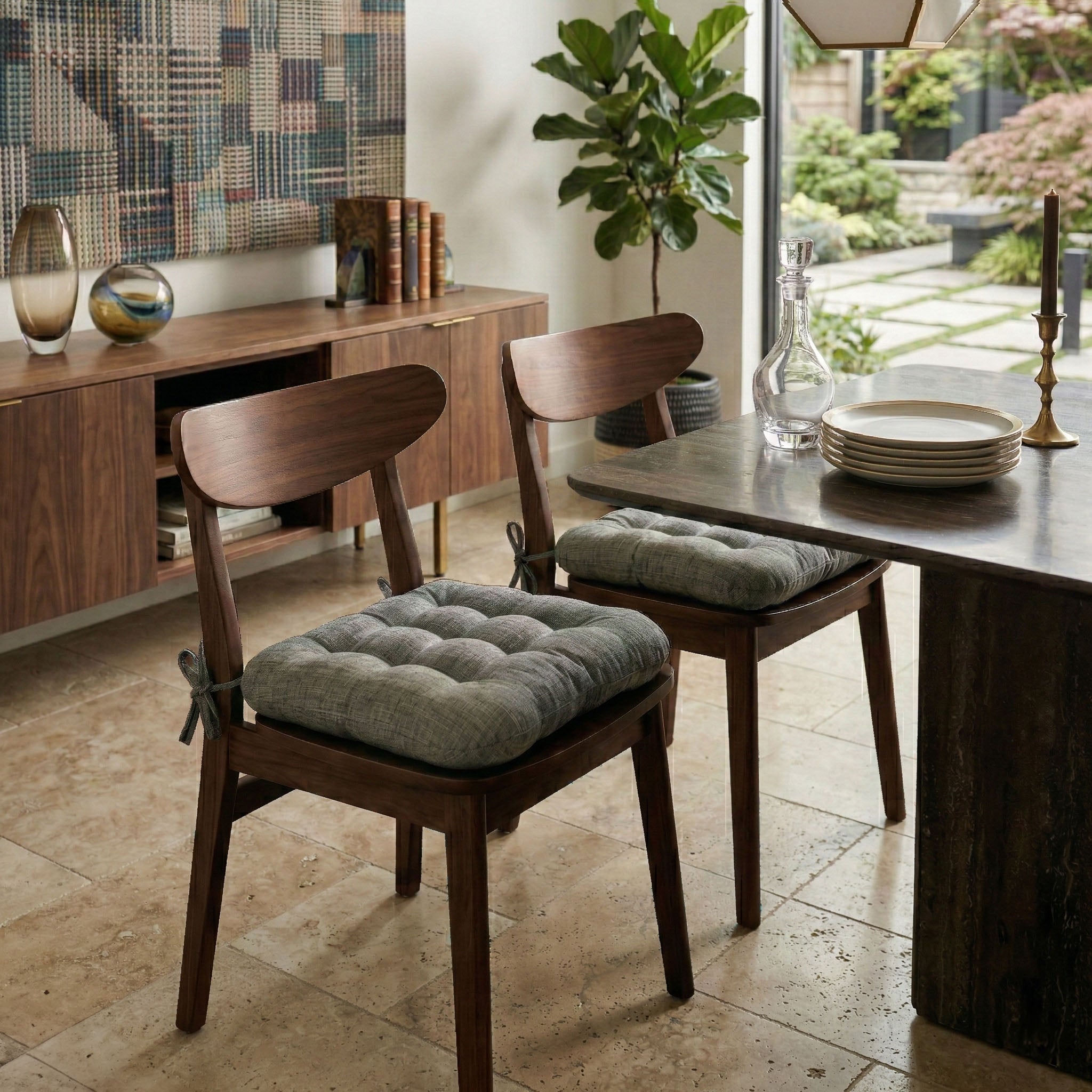 Hayden Pewter Grey Dining Chair Pads - Latex Foam Fill - Reversible