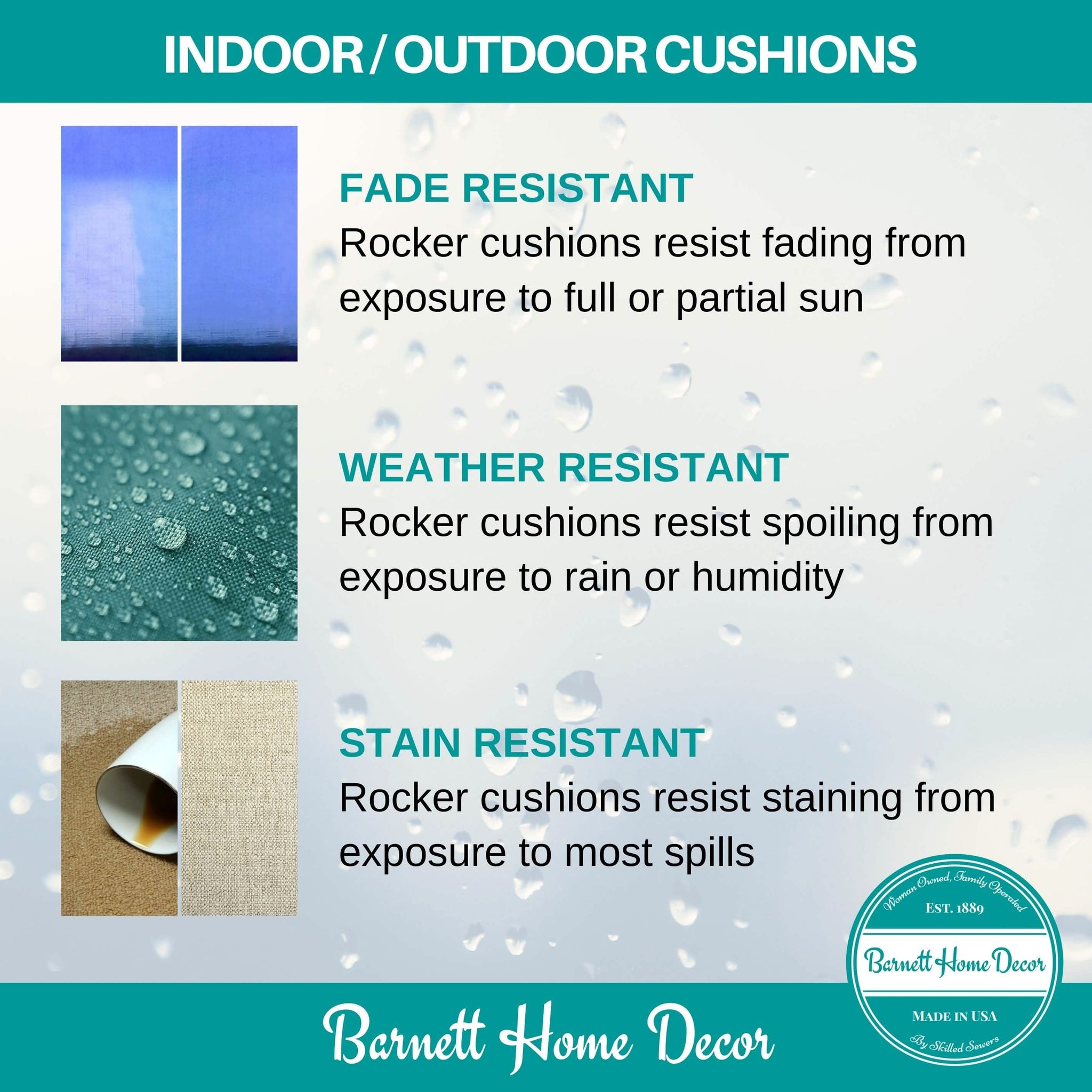 Fade resistant weather resistant stain resistant