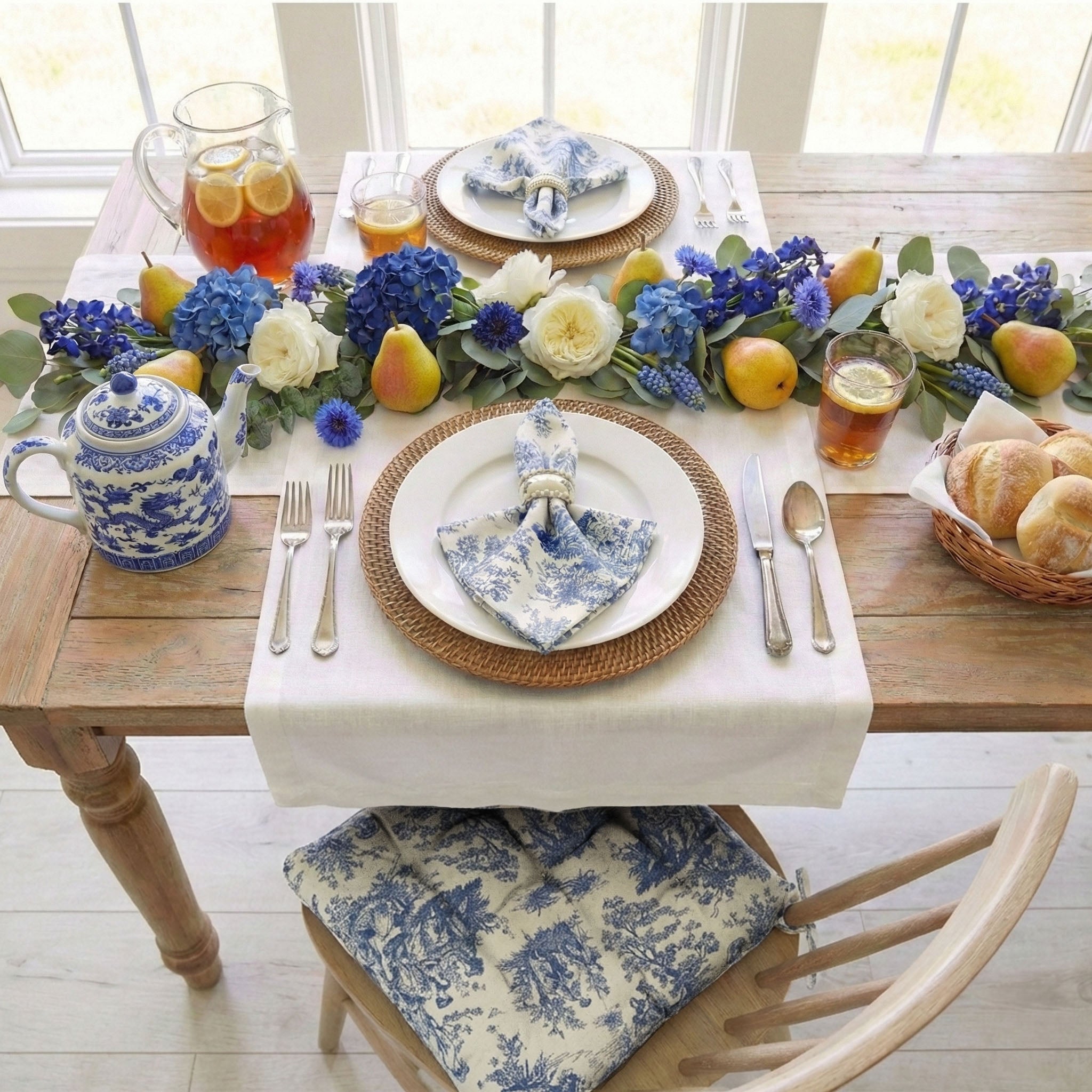 Jamille Toile Blue Cloth Napkins Set of 4 or Set of 8