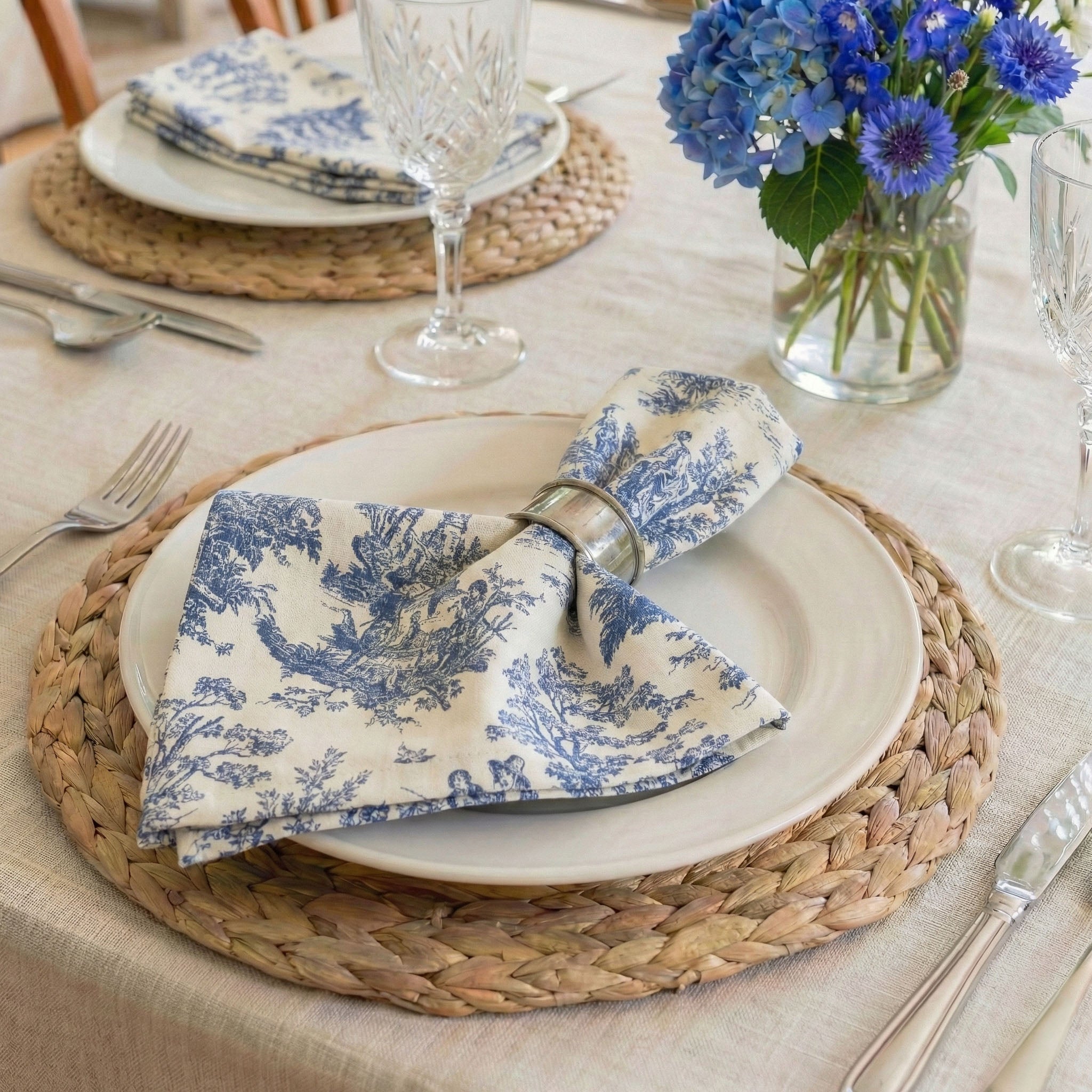 Jamille Toile Blue Cloth Napkins Set of 4 or Set of 8