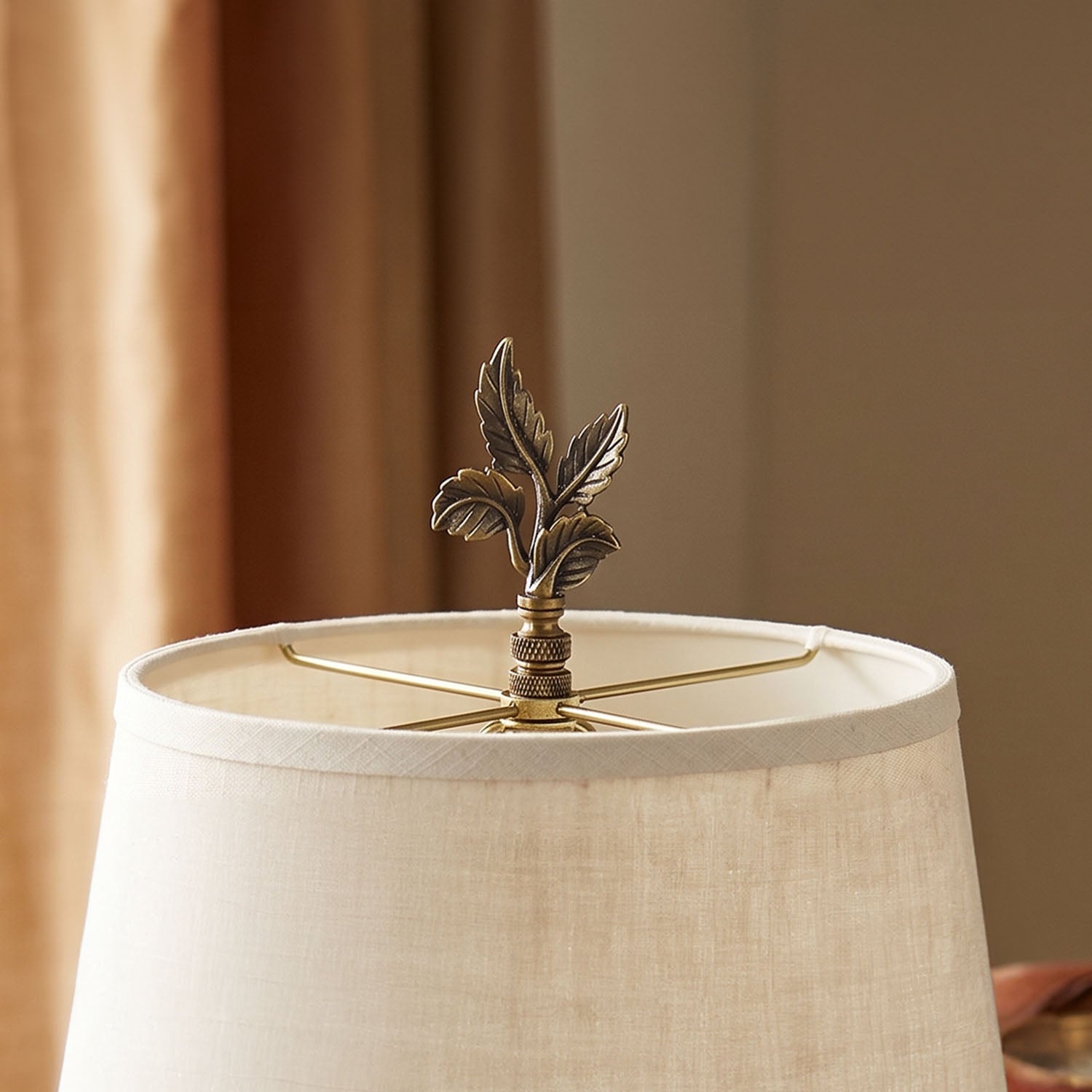 Leaves Lamp Finial - Antique Brass Metal, 3"h