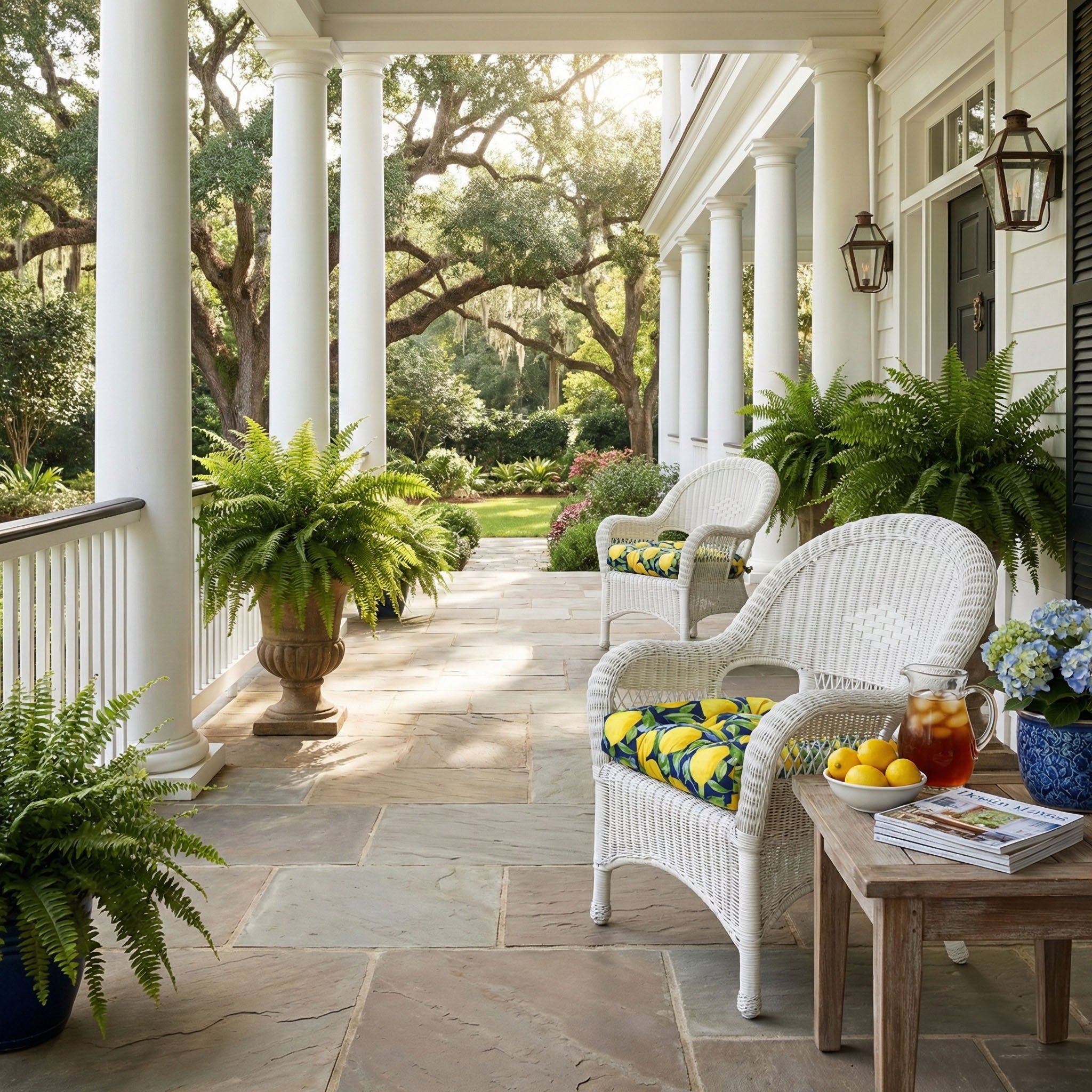 Lemons Blue Indoor / Outdoor Dining Chair Cushions - Latex Foam Fill