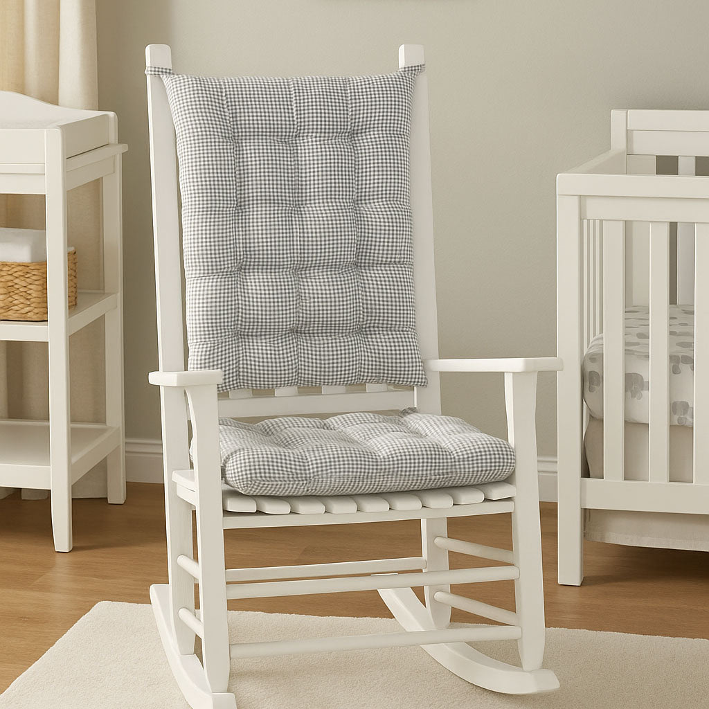 Madrid Grey Gingham Rocking Chair Cushions