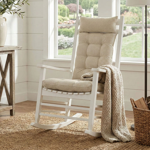 Madrid Natural Gingham Rocking Chair Cushions -Made in USA