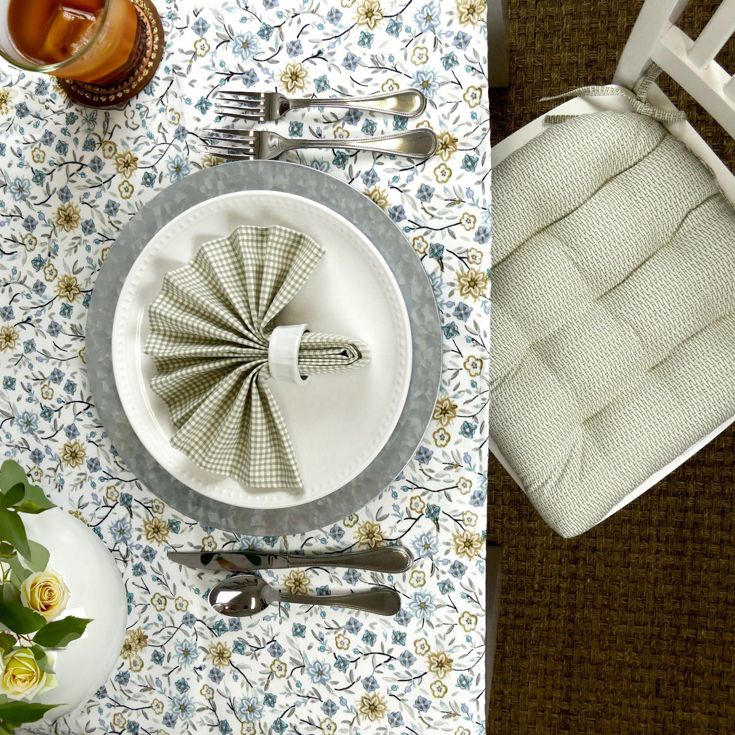 Madrid Grey Gingham Dining Chair Pads - Latex Foam Fill, Reversible