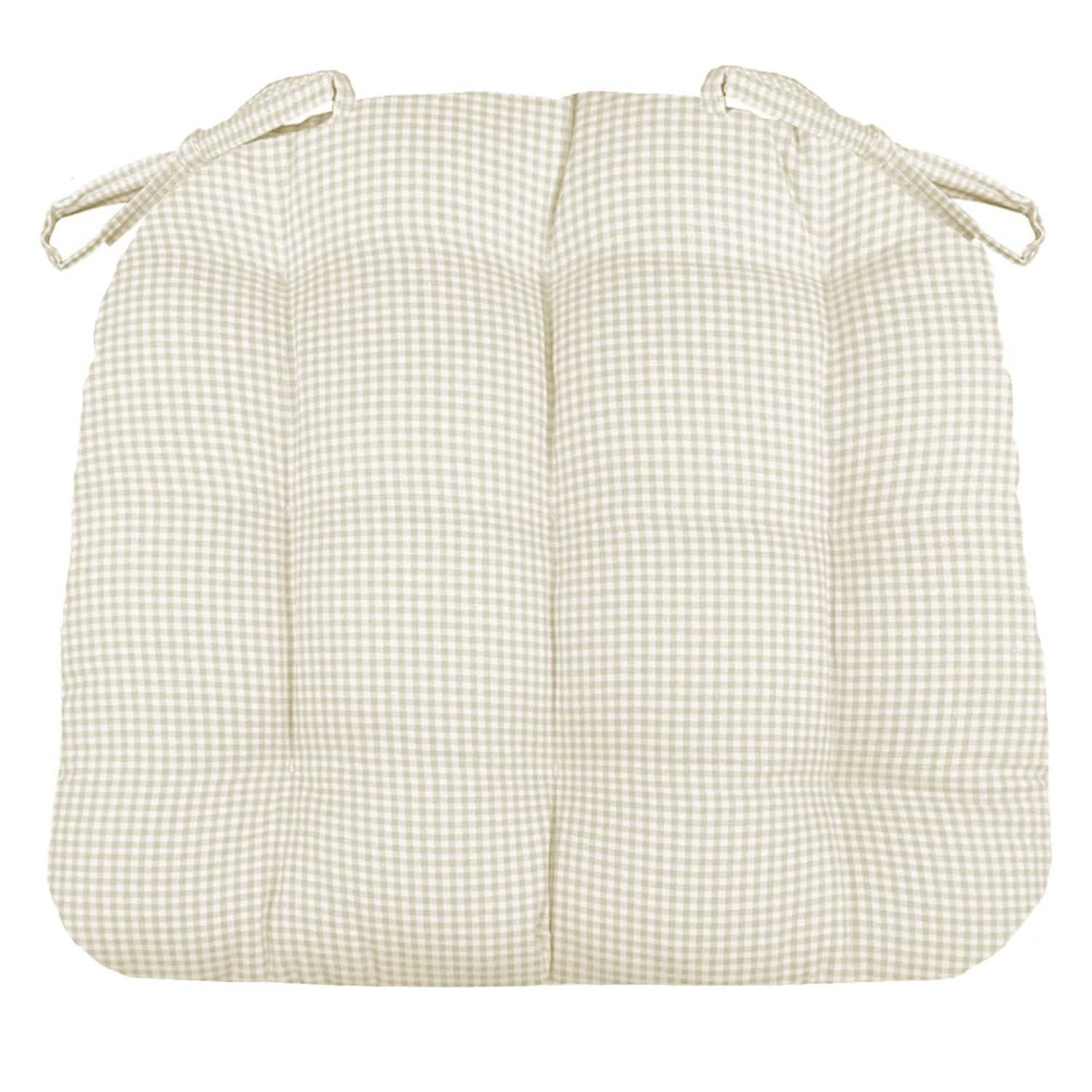 gingham check chair pads with ties made of 100% cotton fabric  in natural
