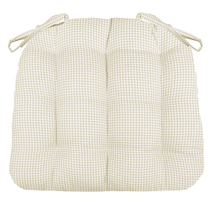 gingham check chair pads with ties made of 100% cotton fabric  in natural