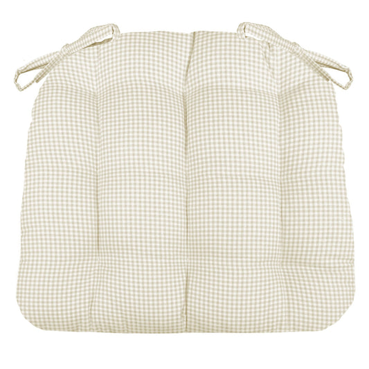 gingham check chair pads with ties made of 100% cotton fabric  in natural