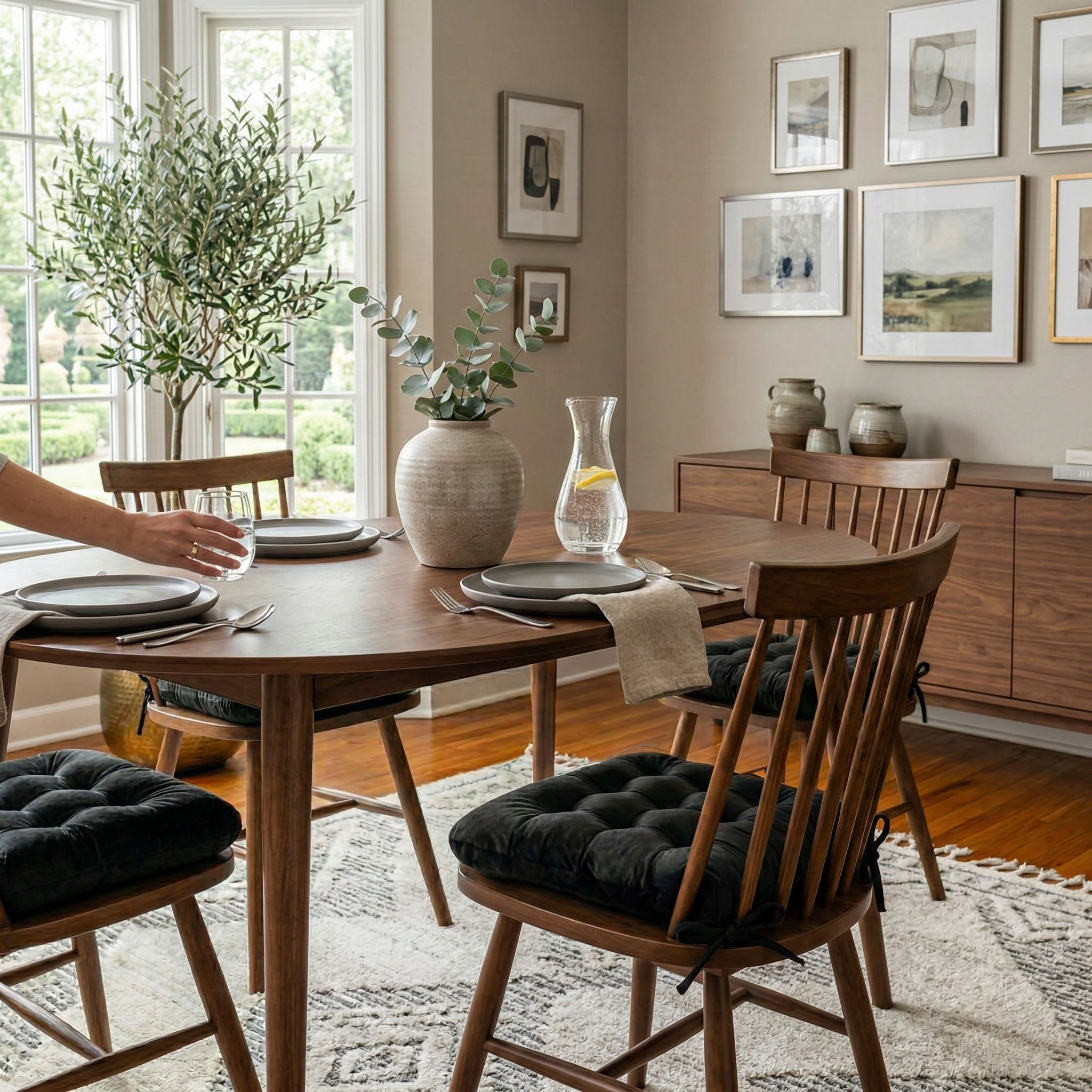 Micro-Suede Black Dining Chair Pads - Latex Foam Fill, Reversible