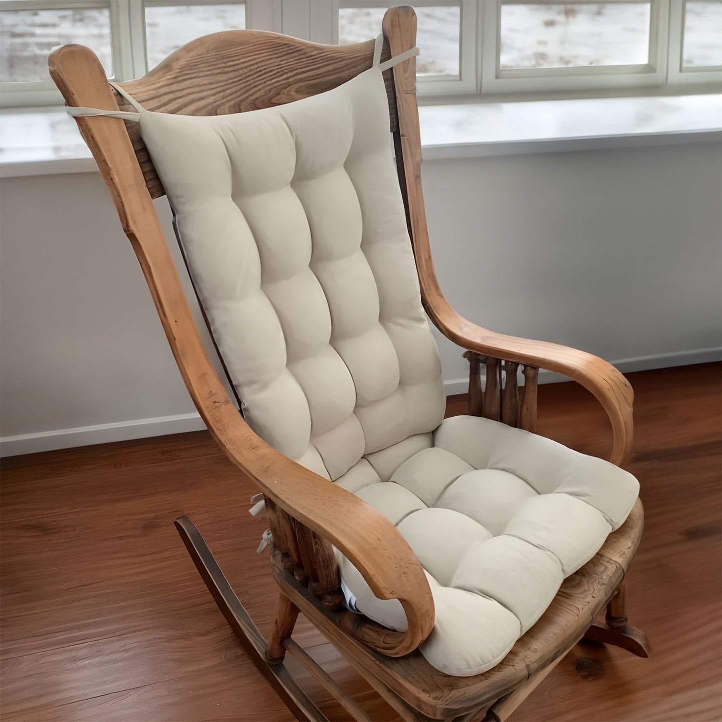 light colored rocking chair cushions in a contemporary decor style on a wood rocker