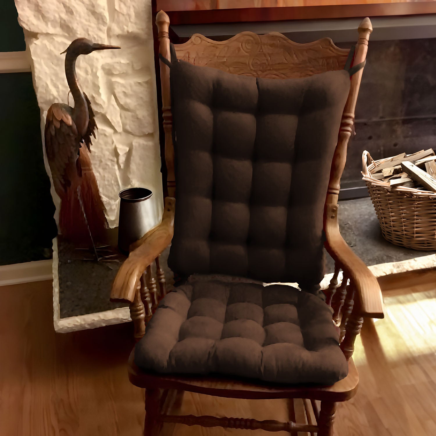 Micro Suede Coffee Bean Brown Rocking Chair Cushions Latex Foam