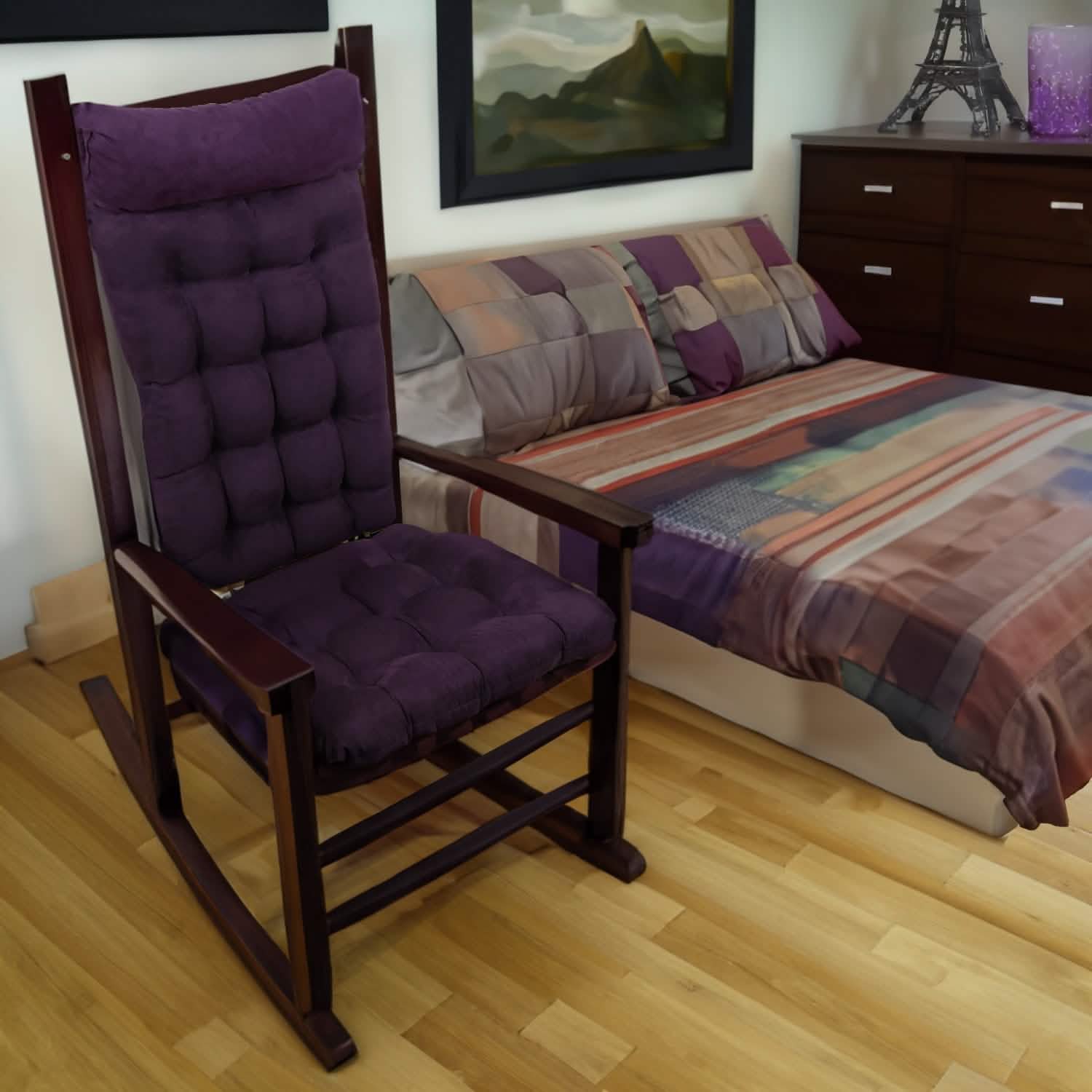 MicroSuede Eggplant Rocking Chair Cushions - Latex Foam Fill