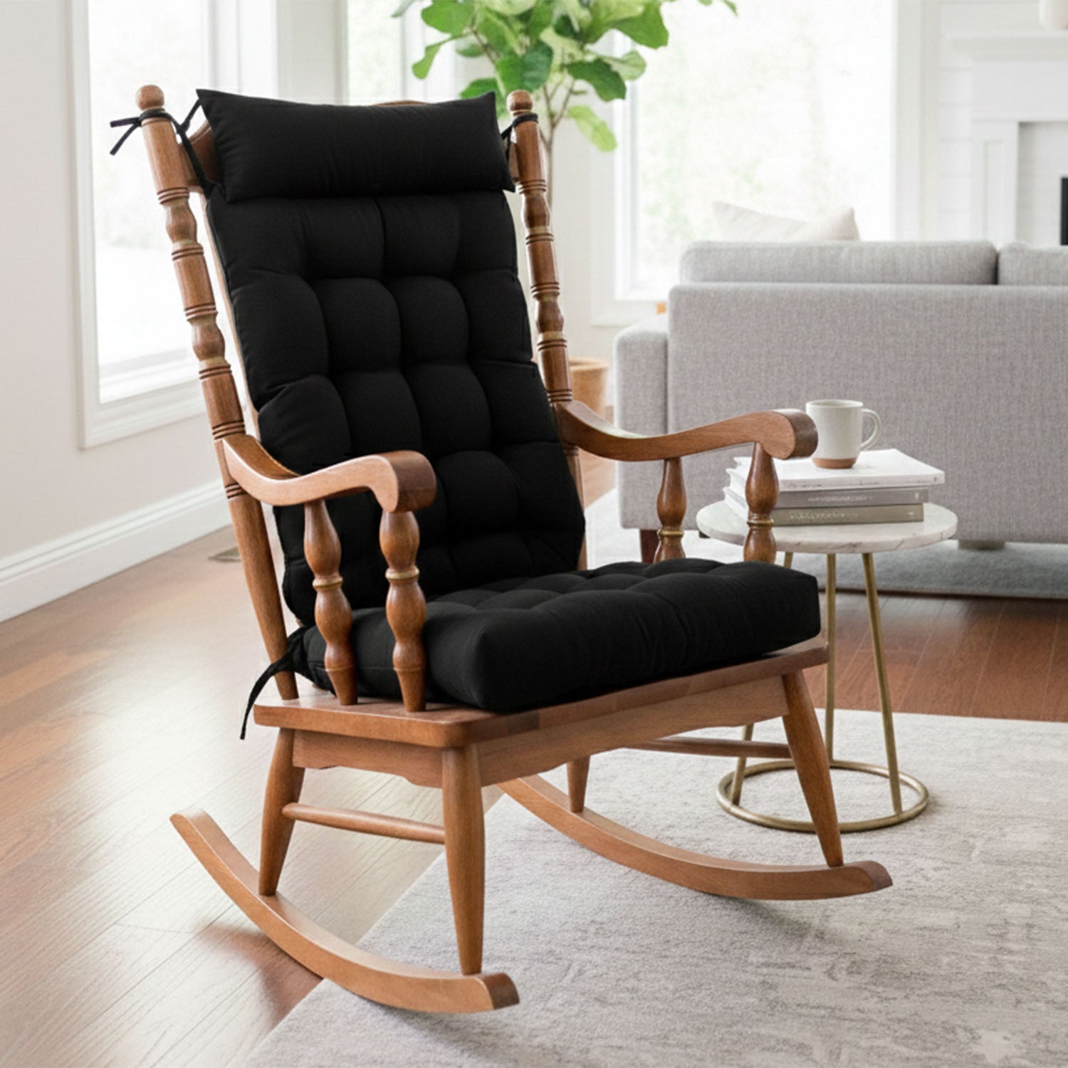 Micro-Suede Black Rocking Chair Cushions - Latex Foam Fill, Reversible