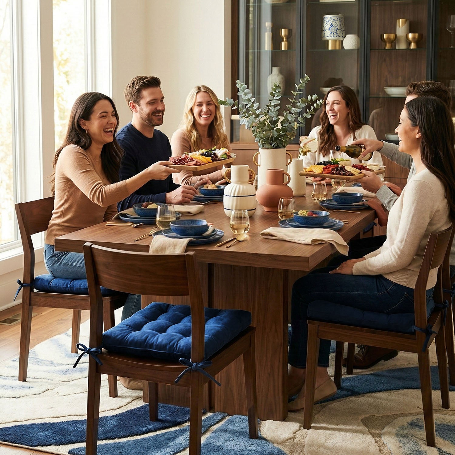 Micro-Suede Royal Blue Dining Chair Pads - Latex Foam Fill, Reversible