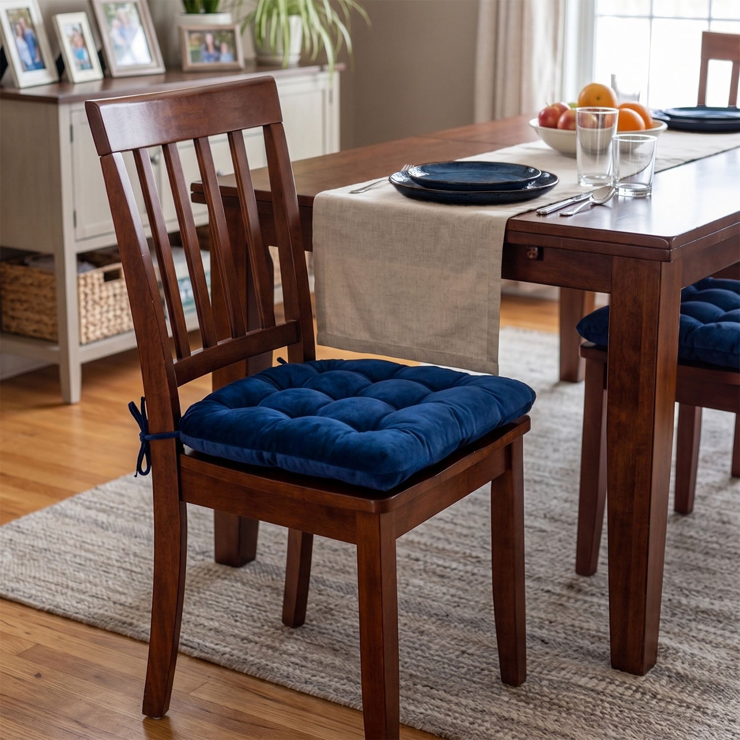 Micro-Suede Royal Blue Dining Chair Pads - Latex Foam Fill, Reversible