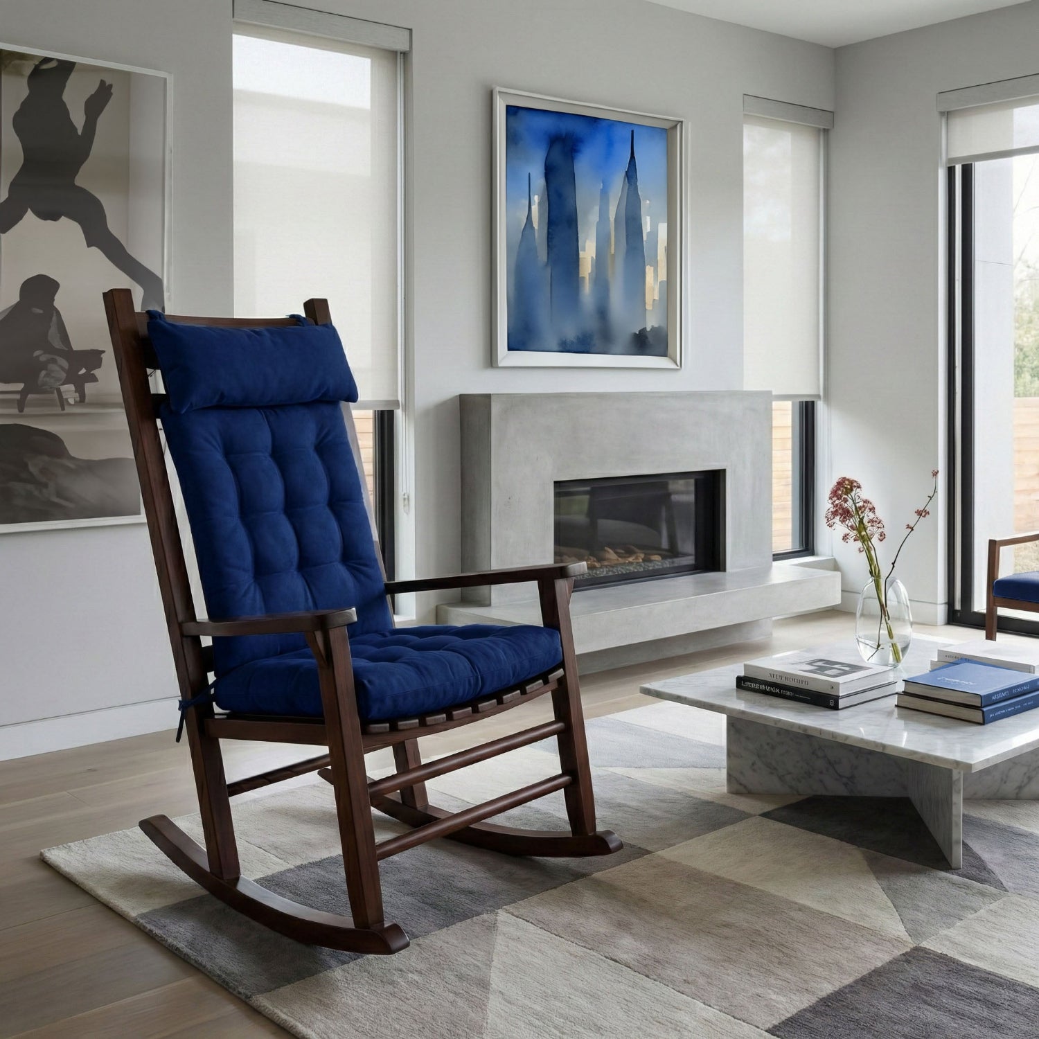 Micro-Suede Royal Blue Rocking Chair Cushions - Latex Foam Fill, Reversible