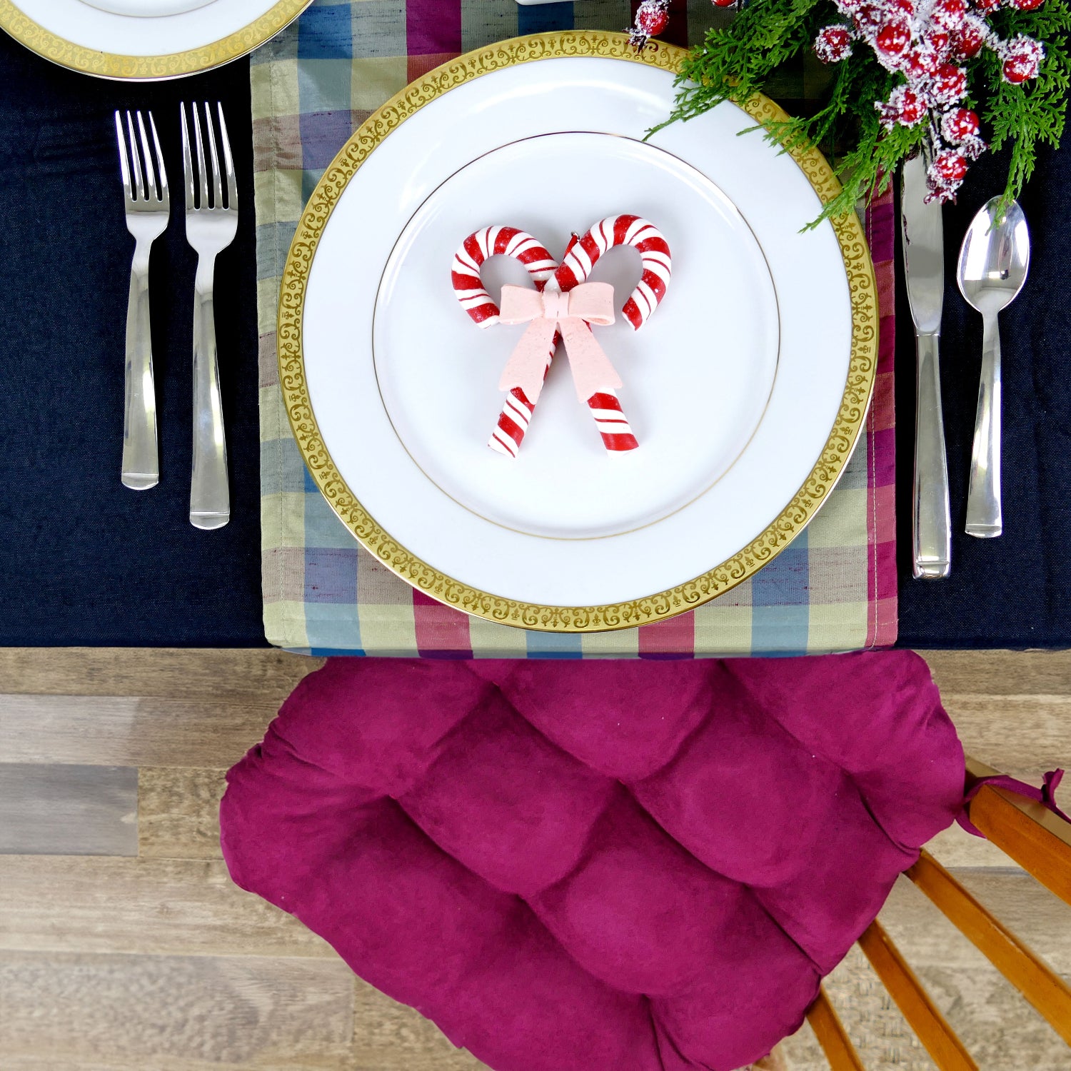 Silky Plaid Winterberry 72" Table Runner - Red, White, and Blue