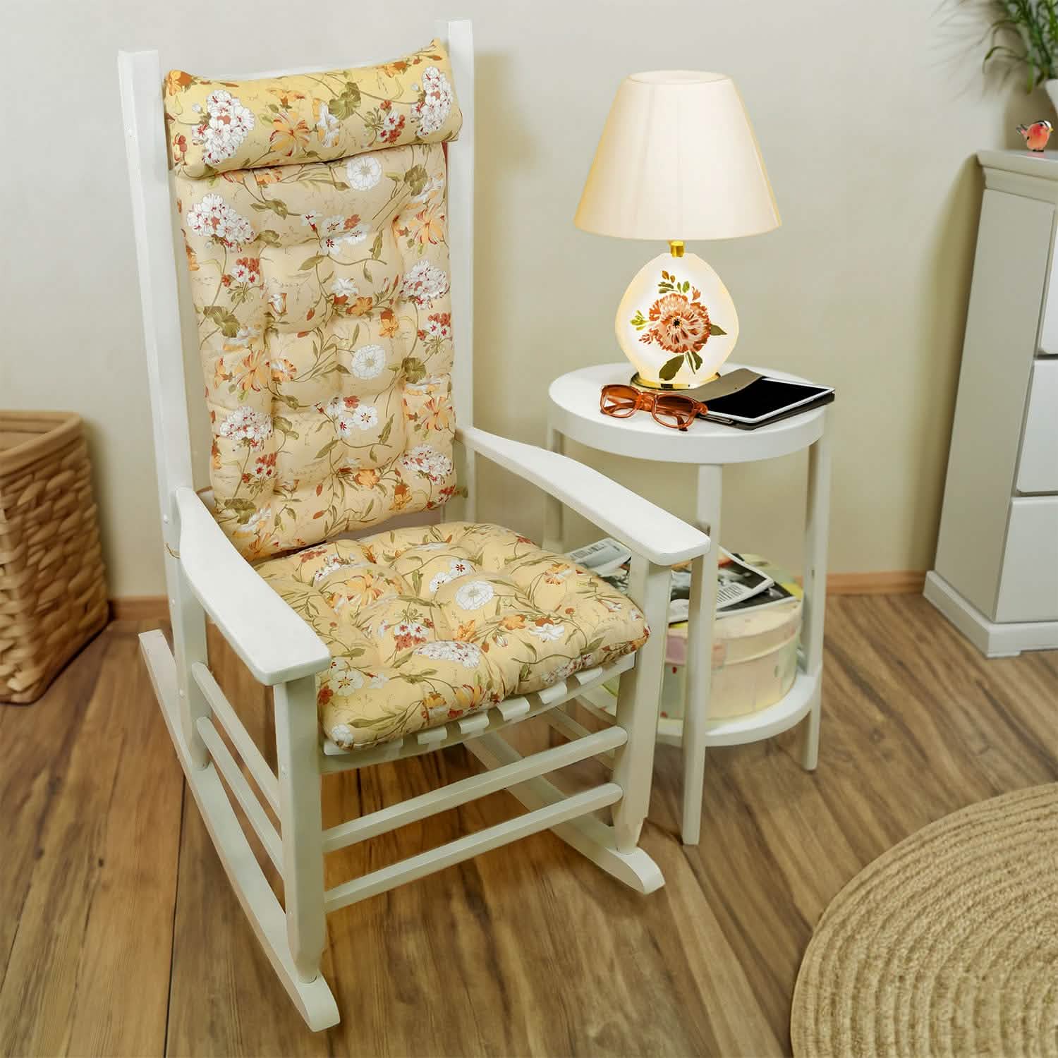 Mimosa Floral Rocking Chair Cushions - Never Flatten Rocker Chair Cushion