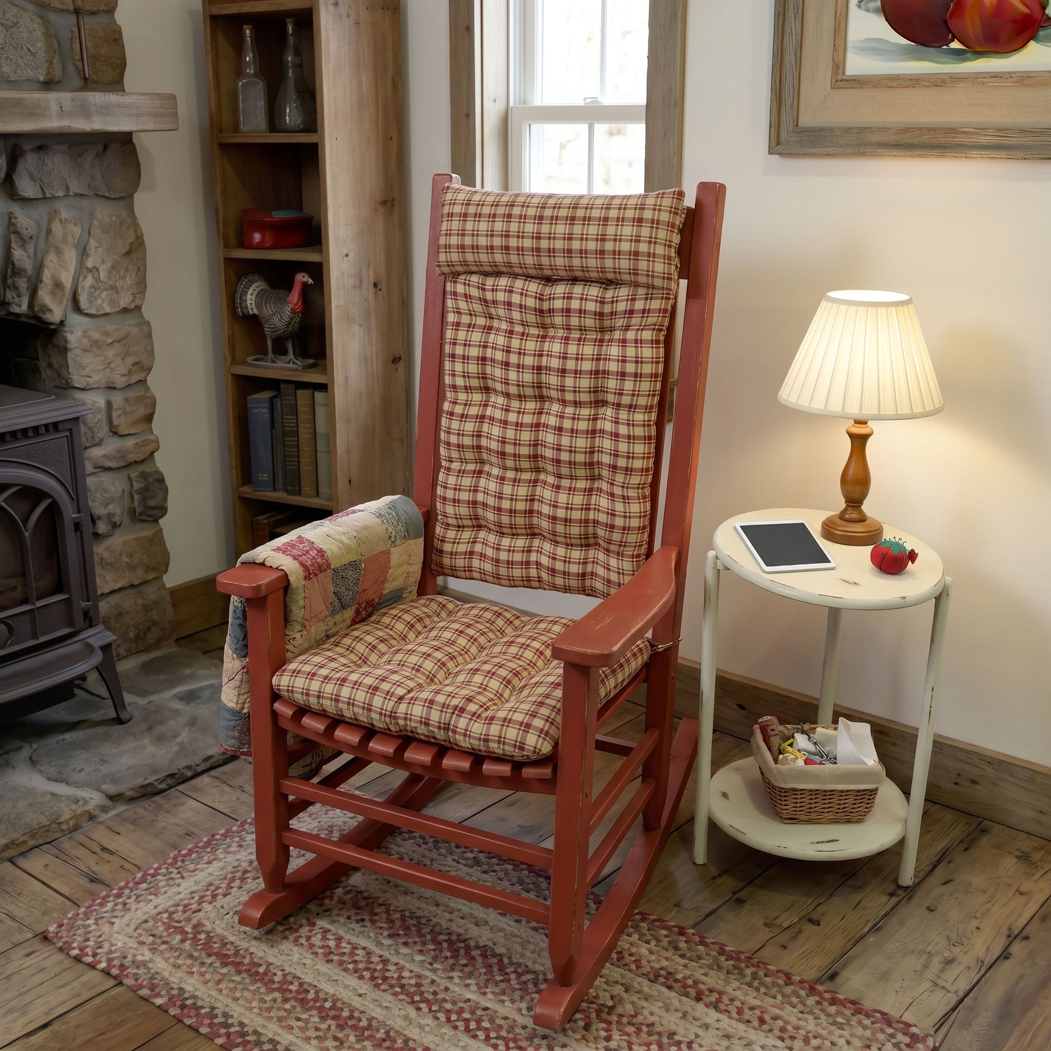 Montgomery Red Plaid Rocking Chair Cushions - Never Flatten Rocker Chair Cushion