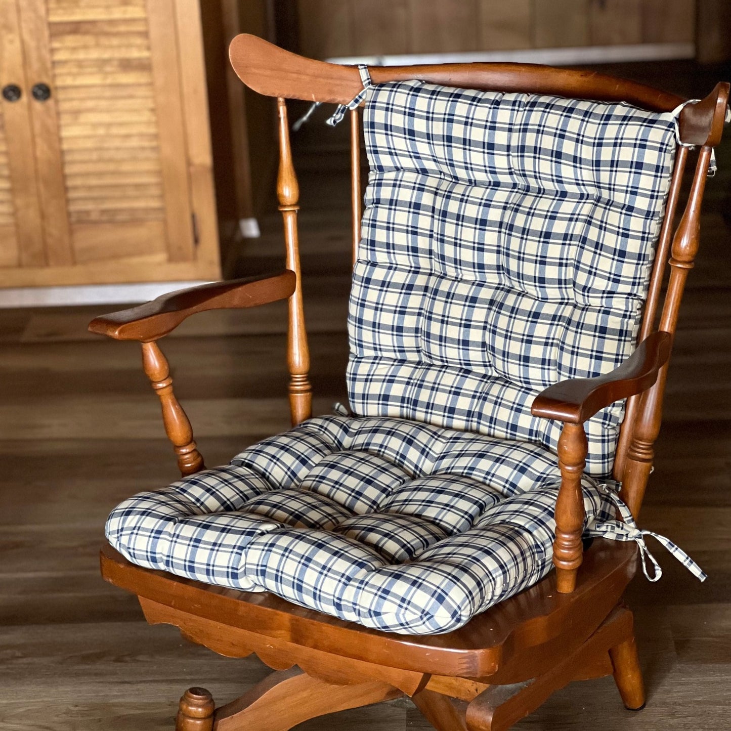 blue plaid rocking chair cushions