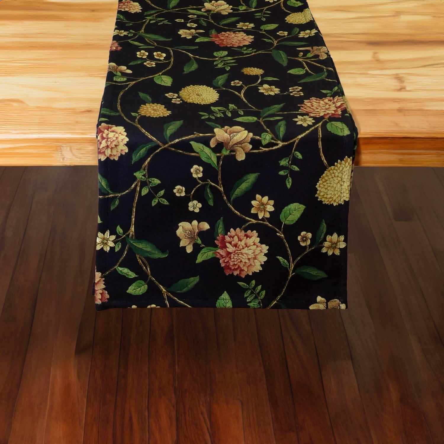 Nassau Vine Onyx Black 72" Table Runner - Rectangle - Hemmed